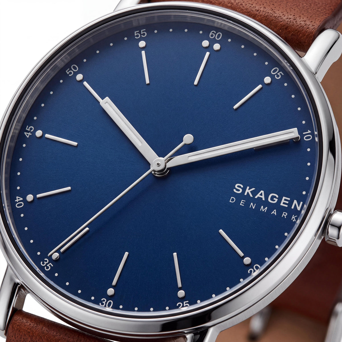 SKAGEN DENMARK Signatur SKW6355 Men’s 40MM Stainless Steel Silver Case Blue Dial Brown Leather Strap Water Resistant Watch, Photo 2