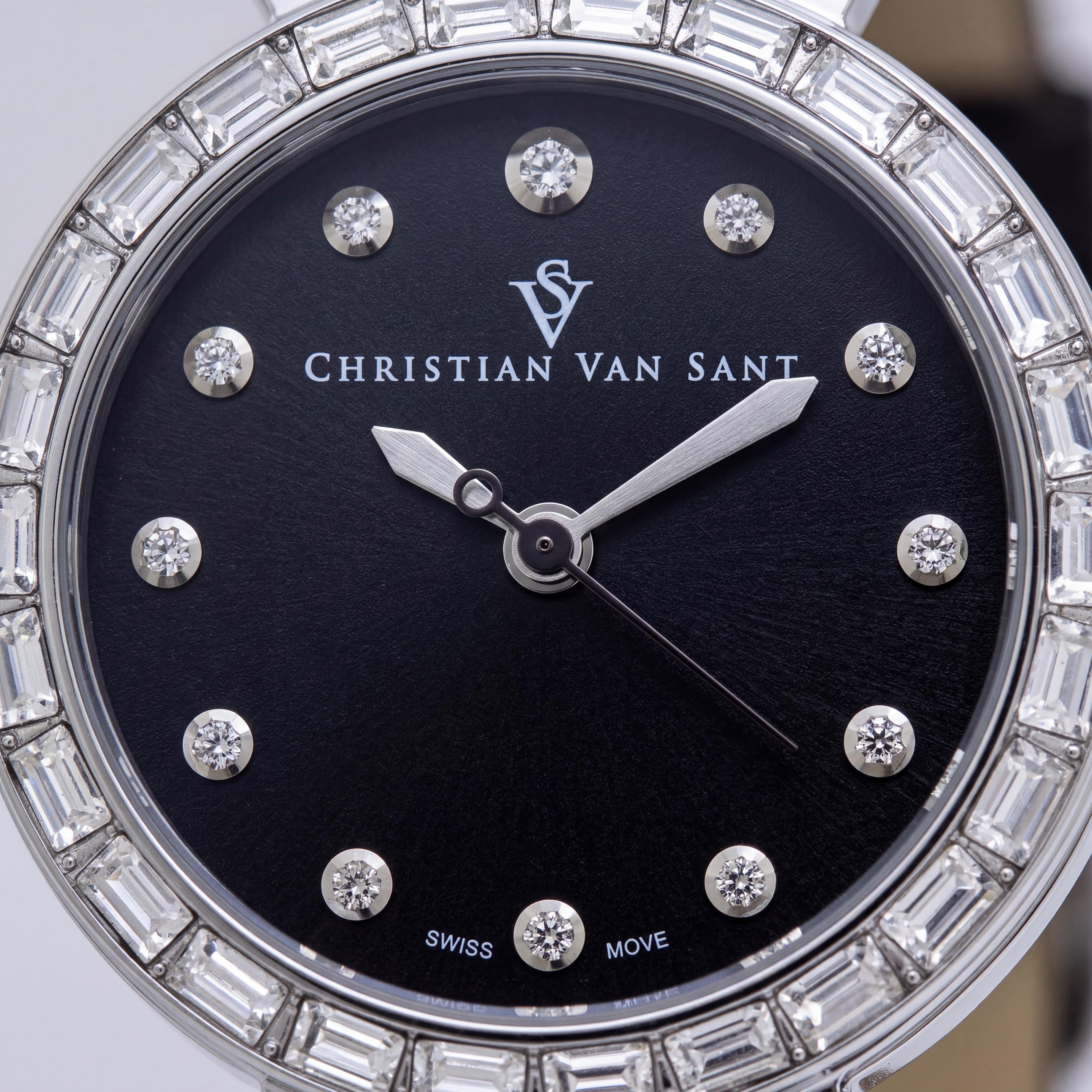 Christian Van Sant Women's CV2940 Black Dial Stainless Steel Case Leather Strap Water Resistant Quartz Watch, Photo 2