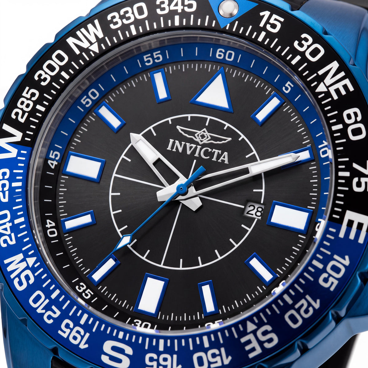 Invicta Aviator 19269 Men's 52mm Blue Ion-Plated Stainless Steel Black Dial Quartz Compass Watch with Black Silicone Strap, Photo 2