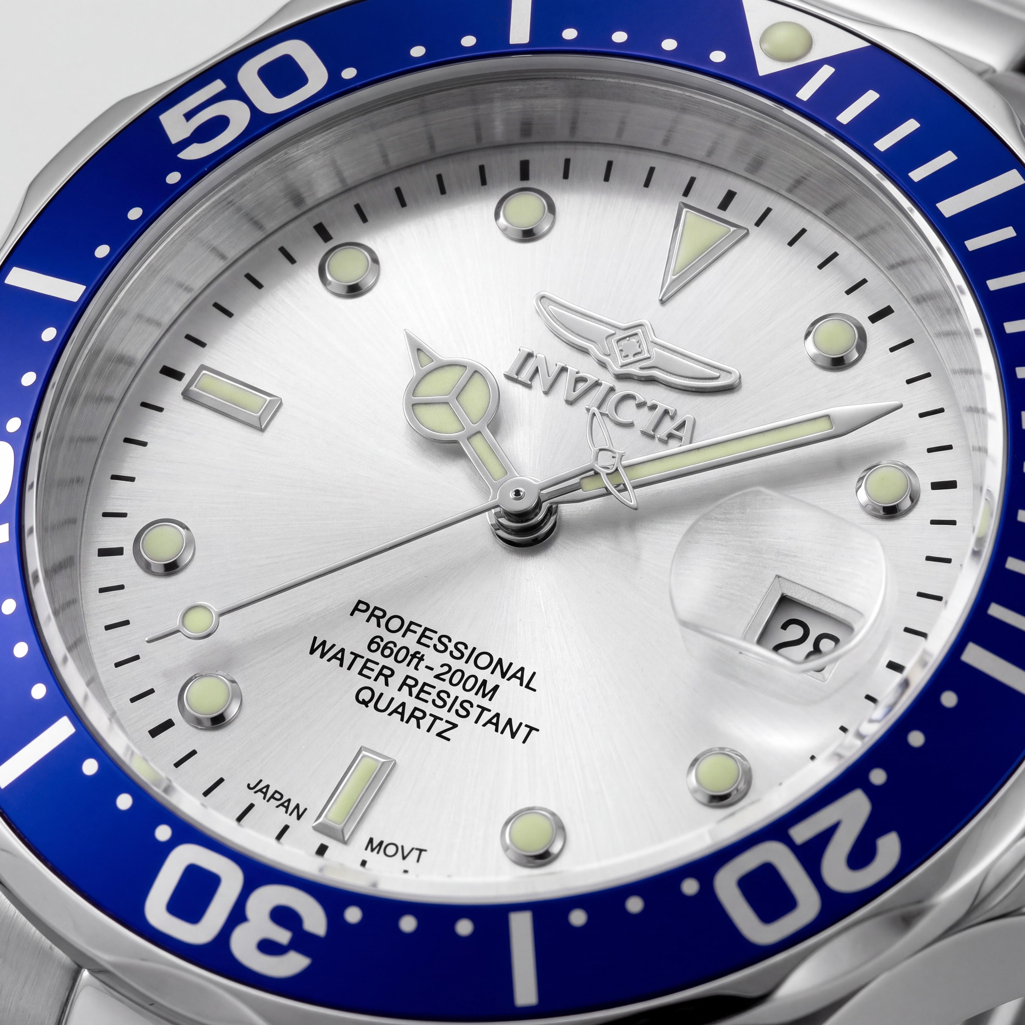 Reloj Invicta Pro Diver para hombre, de acero inoxidable, 40 mm, esfera plateada, bisel azul, resistente al agua 200 m, Photo 2