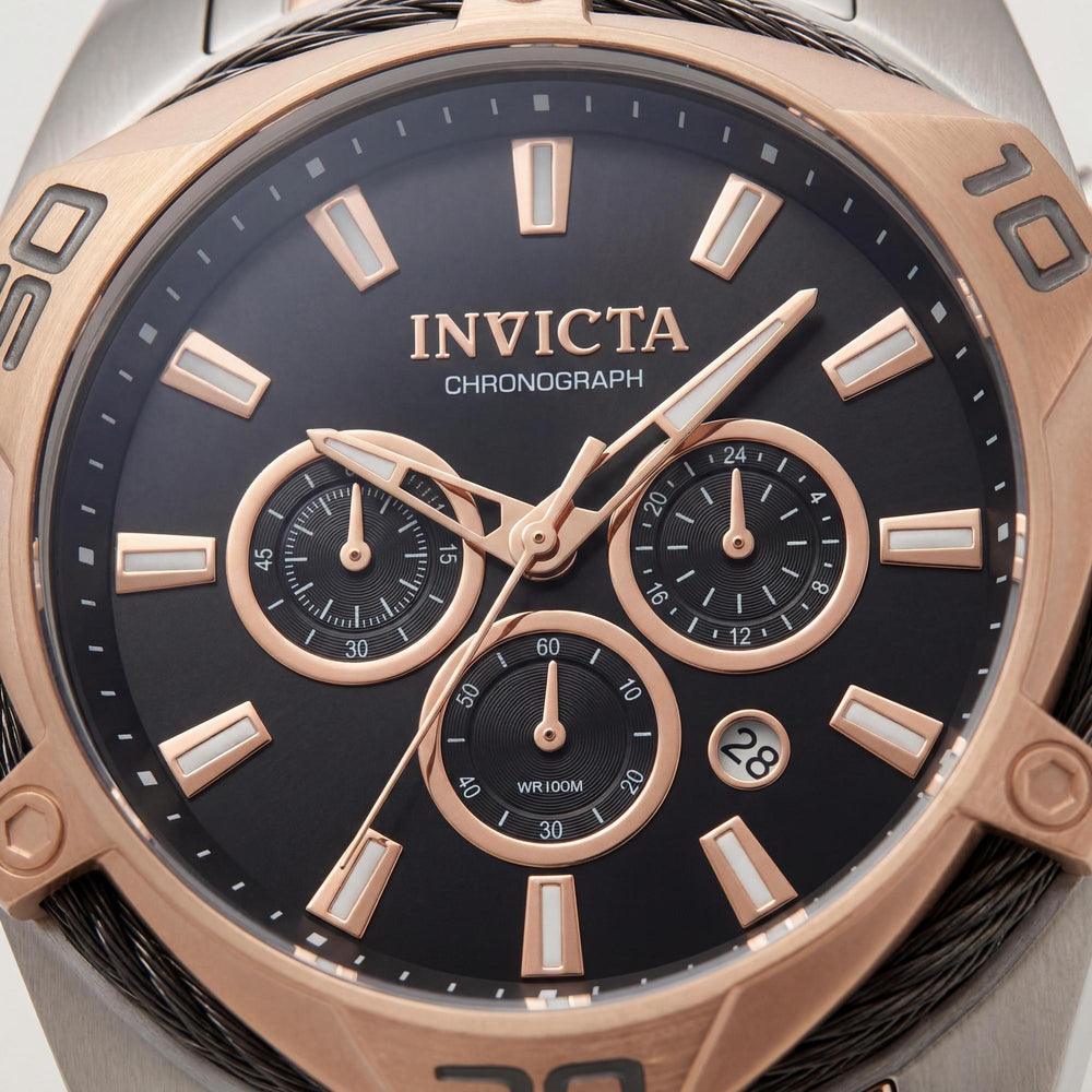 Reloj Invicta Bolt para hombre, cronógrafo de cuarzo de 50 mm, acero inoxidable bicolor, esfera gris, resistente al agua hasta 100 m.