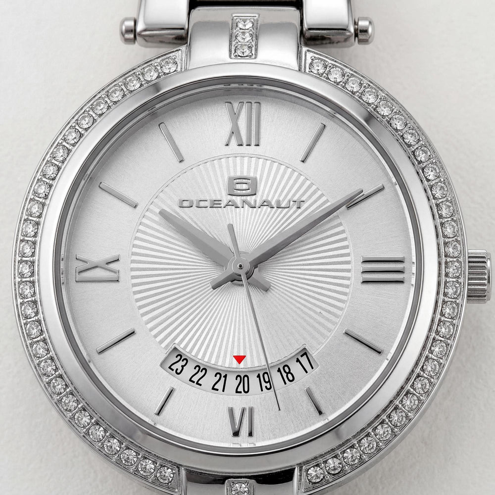 Reloj Oceanaut para mujer, con esfera blanca, movimiento de cuarzo de acero inoxidable, resistente al agua y cristal mineral resistente a arañazos.