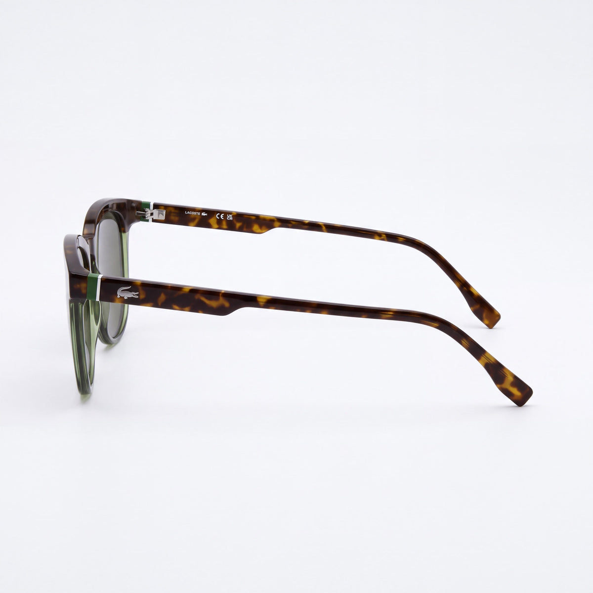 Gafas de sol Lacoste L6073s para hombre de plástico con protección UV 400, montura Habana/verde claro transparente, lentes verde sólido, 52 mm, Photo 3
