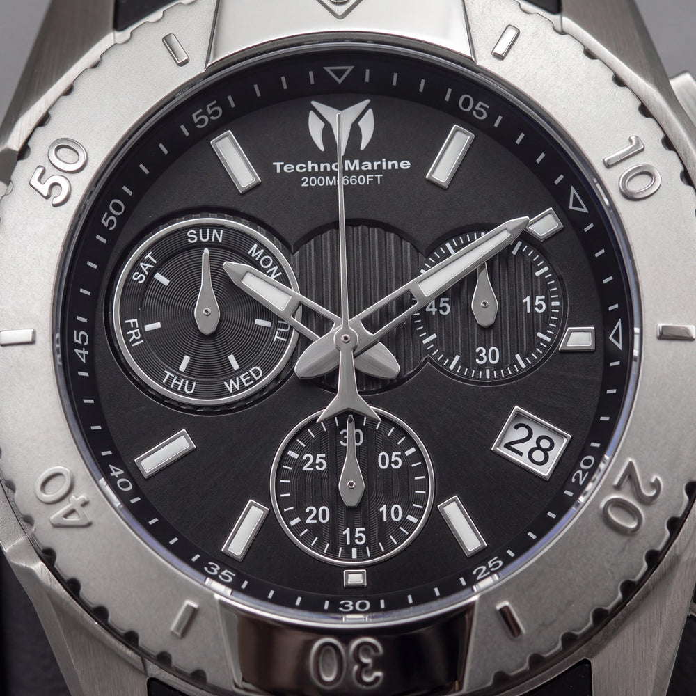 TechnoMarine TM-620001 Uf6 Men's Luxury Watch, Featuring a Black Silicone Strap and Glow In The Dark Functionality