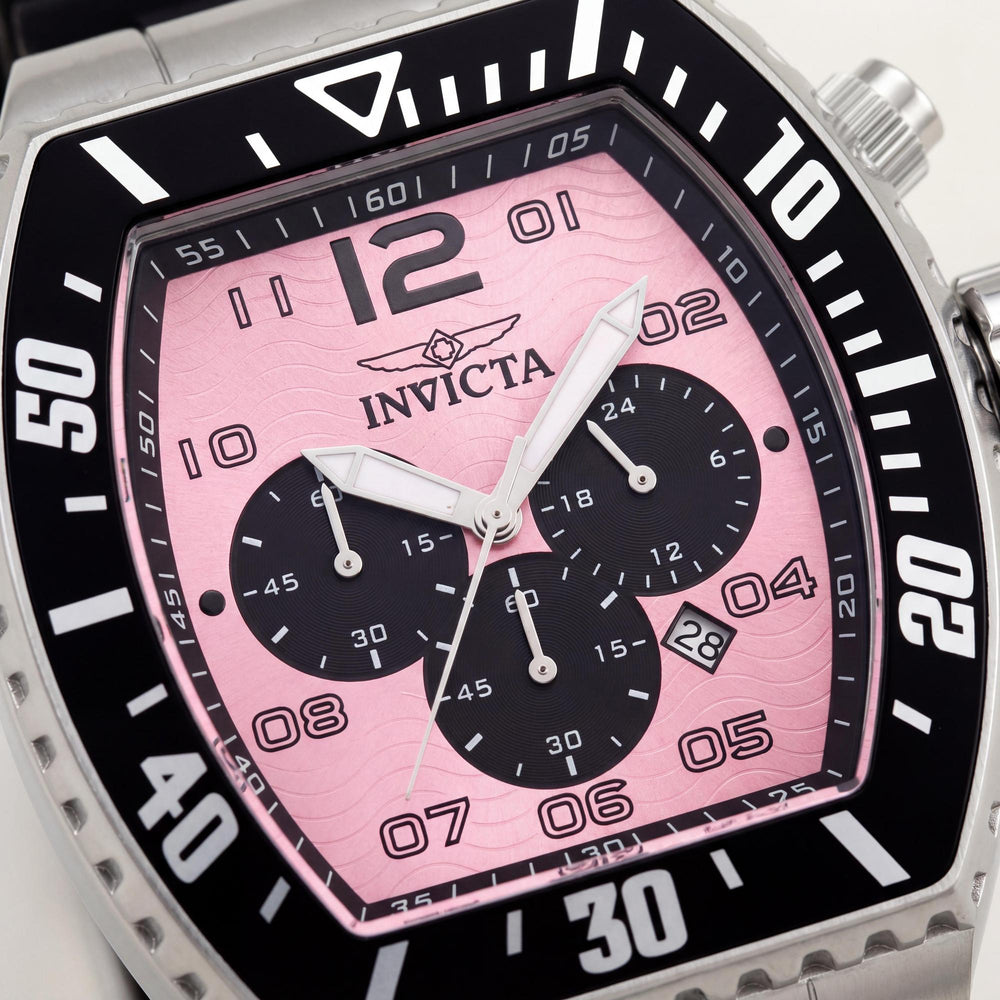 Reloj cronógrafo de cuarzo unisex Invicta Pro Diver 47286, caja de acero inoxidable de 51 mm, esfera rosa, resistente al agua hasta 10 bares.