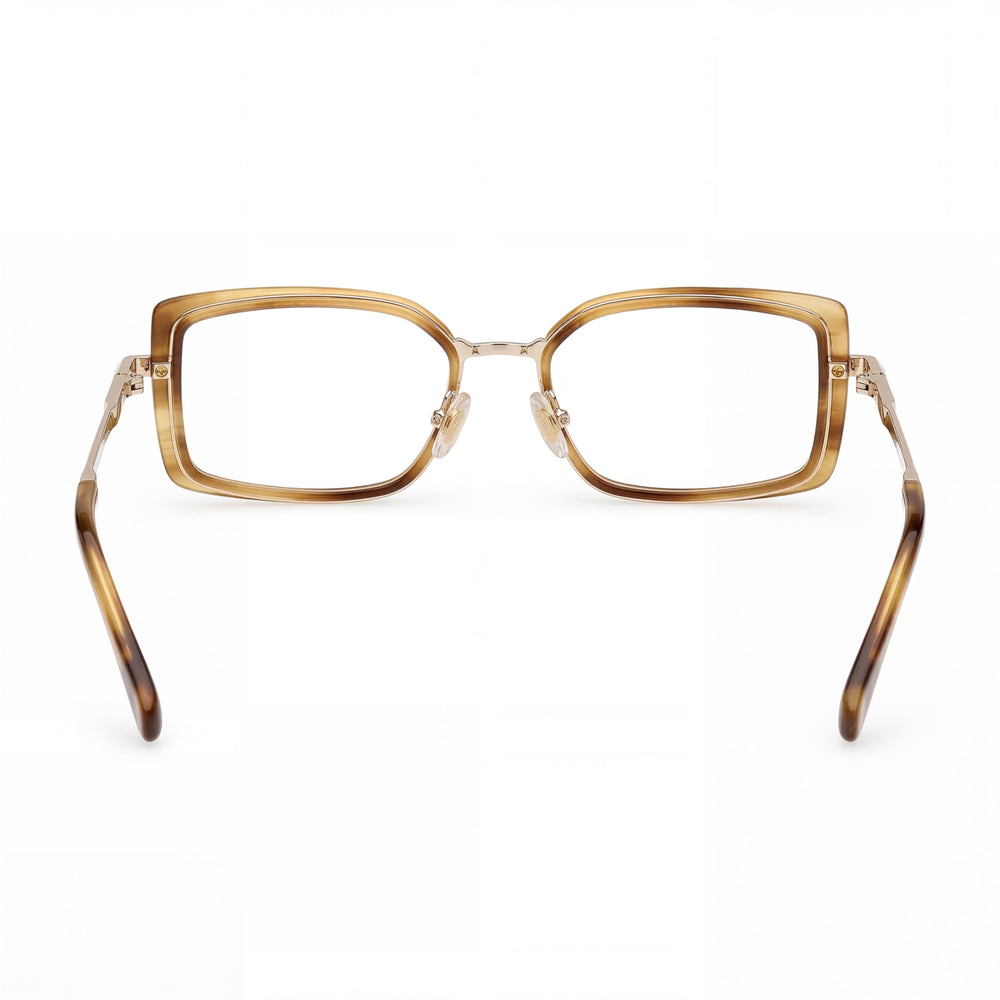 MaxMara MM5186 MODERNO Women's Metal Eyeglasses Light Brown Striped, Shiny Pale Gold 53mm