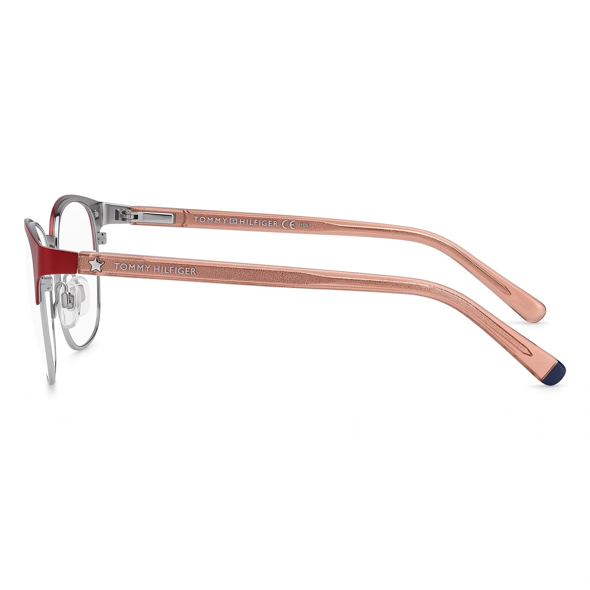 Gafas Tommy Hilfiger TH 1749 para mujer, rojas mate, de acero inoxidable, cuadradas, semi al aire, de policarbonato, 53 mm, Photo 2