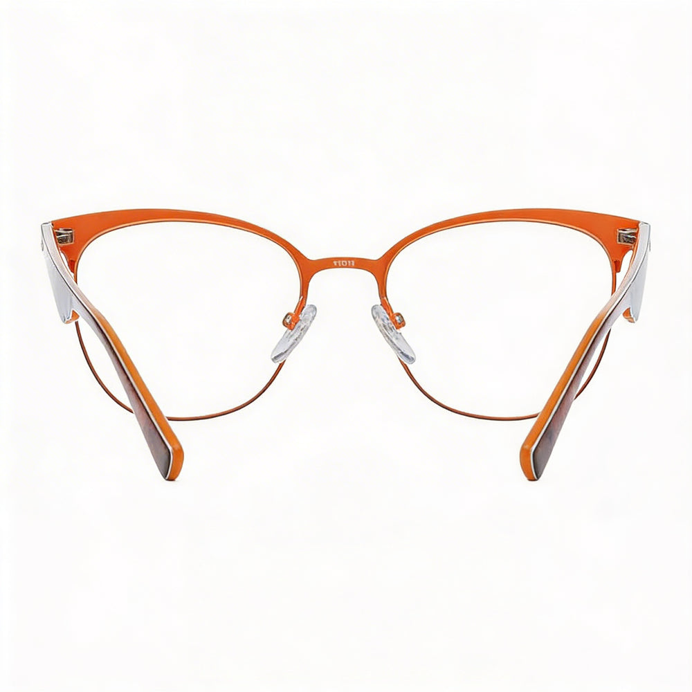 POLICE Classic Women's Metal Eyeglasses Brown with Orange Parts Clear Lens 51mm