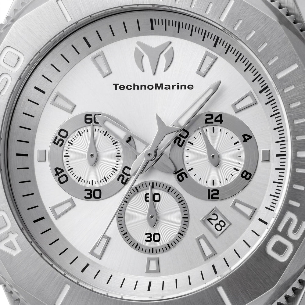 Reloj cronógrafo de cuarzo Technomarine Manta TM-224015 para hombre, de acero inoxidable, con correa de silicona, plateado, 49 mm