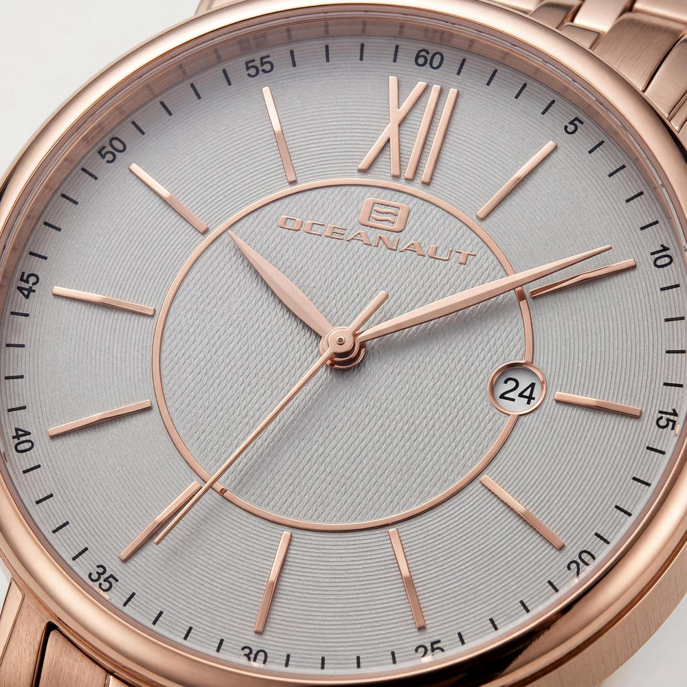 Reloj Oceanaut para hombre con pulsera y caja de acero inoxidable gris, movimiento de cuarzo, resistente al agua.