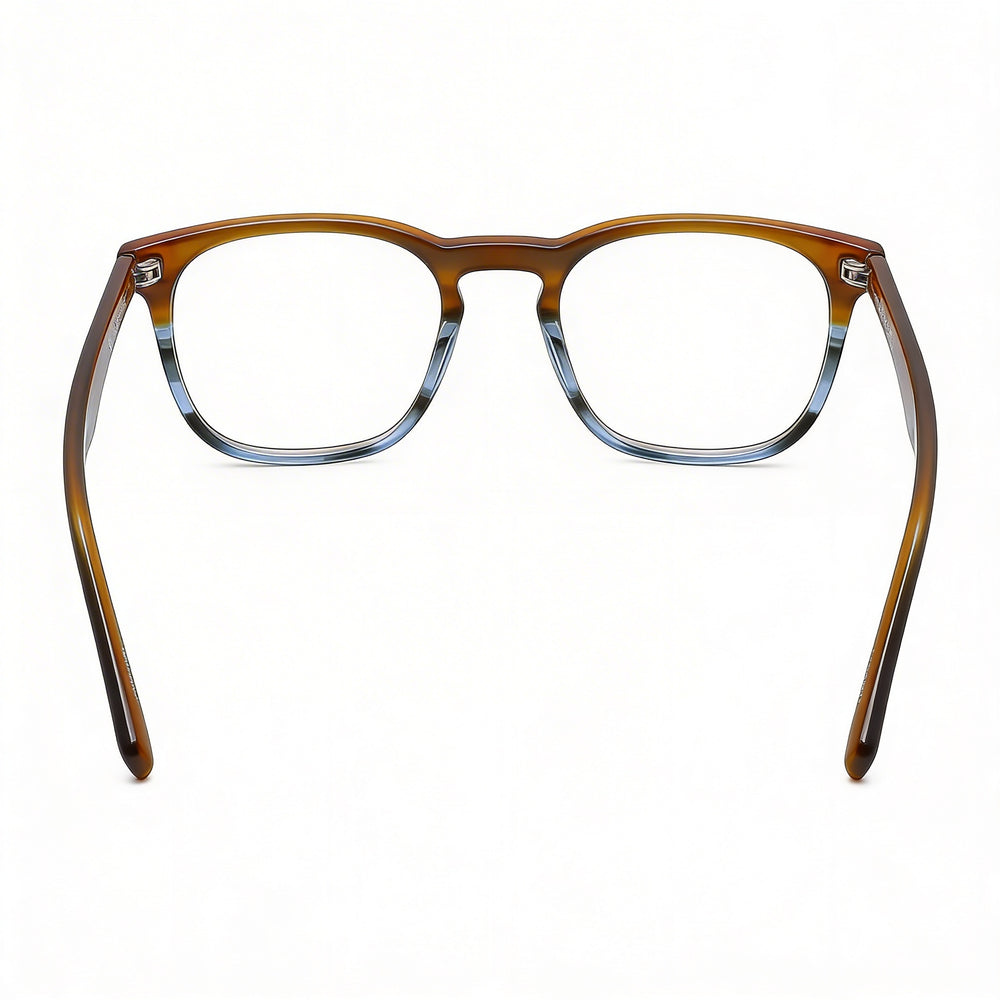 Lacoste Modern Unisex Metal Full Rim Square Eyeglasses with Polycarbonate Lenses Striped Brown/Blue 50mm