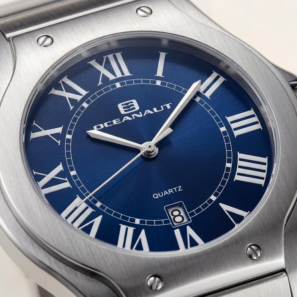 Reloj Oceanaut para hombre con movimiento de cuarzo, esfera azul, caja y pulsera de acero inoxidable, resistente al agua.