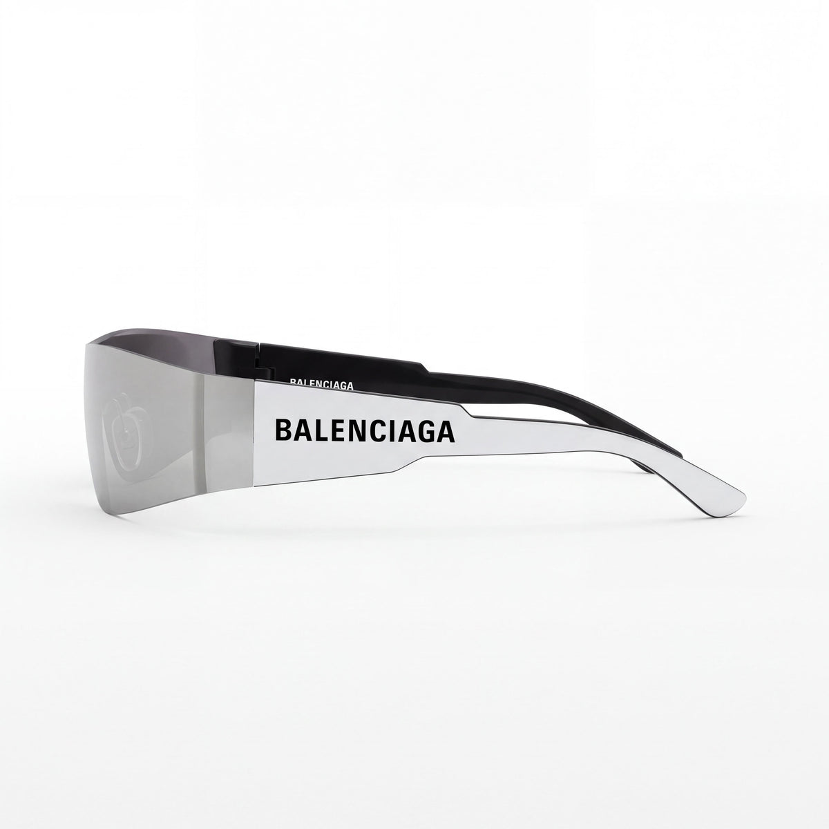 Balenciaga BB0041S-002 Unisex Silver Plastic Sunglasses with Silver Flash Mirror Lenses, UV Protection, Photo 2