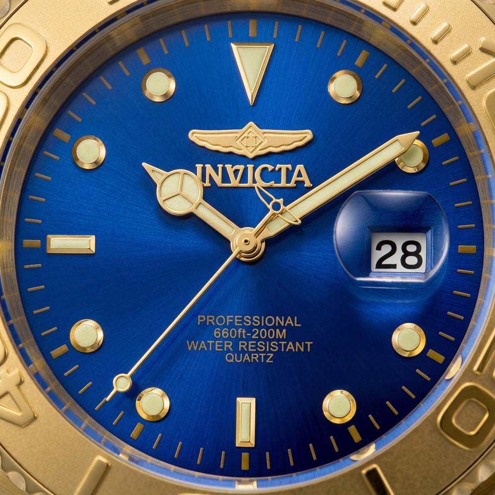 Invicta Reloj de buceo de cuarzo para hombre 29947, acero inoxidable tono dorado de 43 mm, esfera azul, resistente al agua 200M