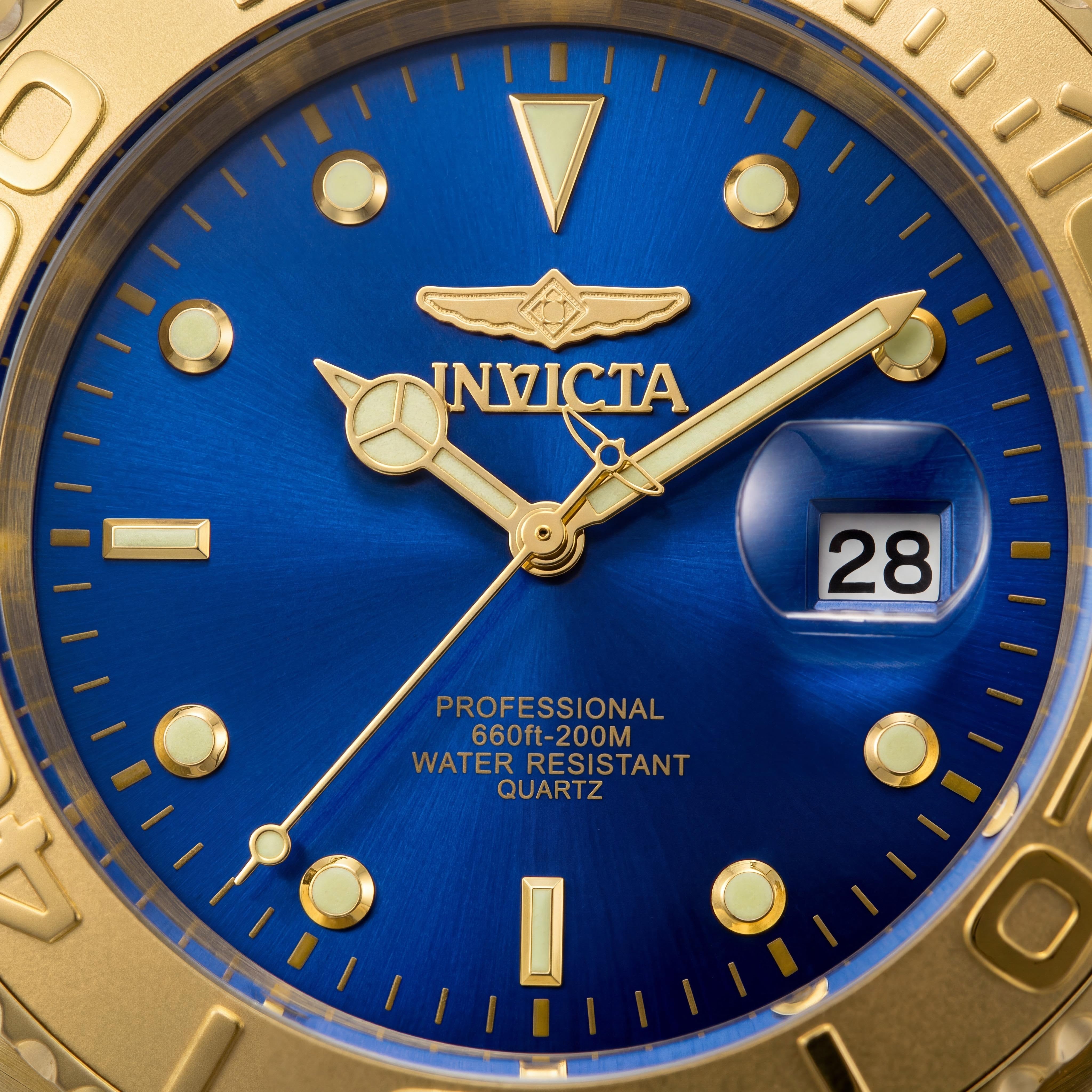 Invicta Men's Quartz 29947 Diver Watch, 43mm Gold Tone Stainless Steel, Blue Dial, 200M Water Resistant, Photo 2
