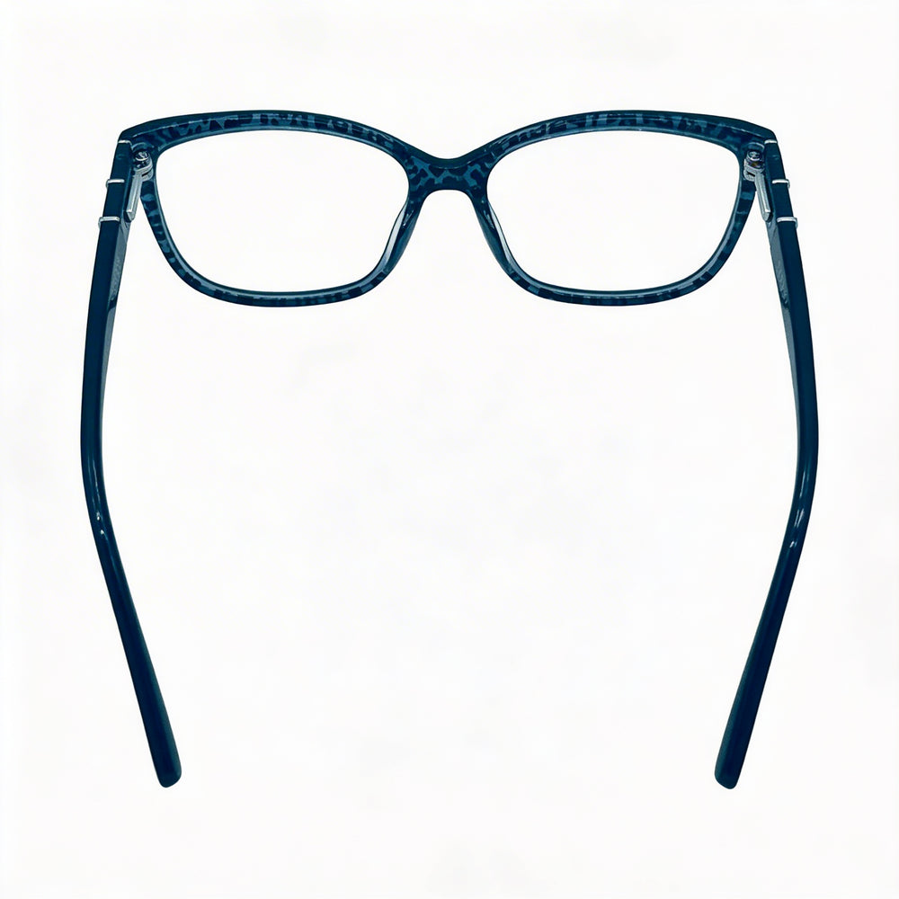 Jones New York Rectangle Fashion Men's Blue Leopard Plastic Optical Frame with Clear Demo Lenses 54-17-140