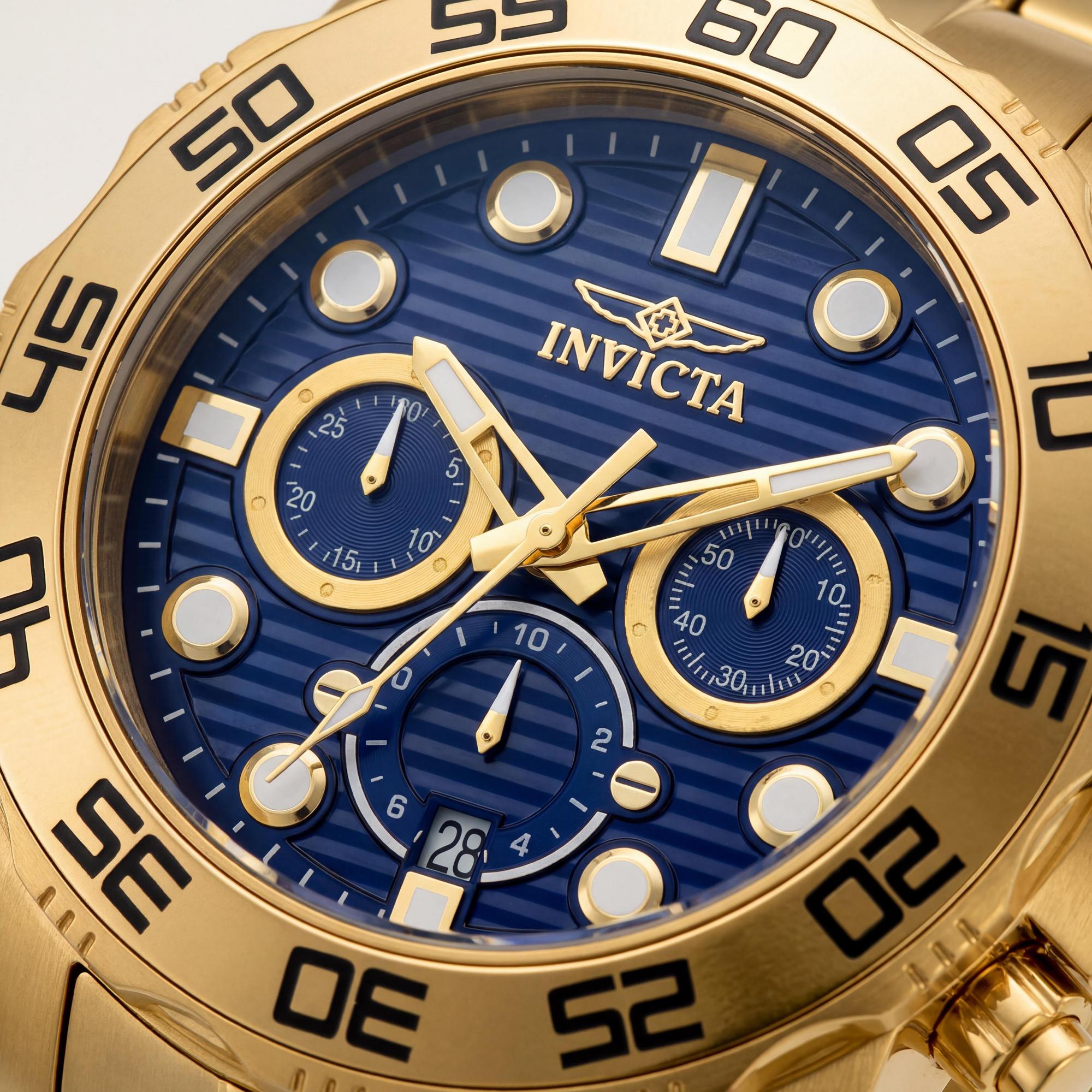 Invicta Men's Pro Diver Scuba Chronograph Blue Dial Gold-Tone Stainless Steel Date Watch 100m Water Resistant, Photo 2