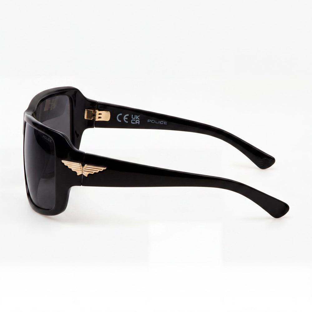 Gafas de sol Police Casual para hombre, sin polarizar, en negro brillante, con lentes azul ahumado espejado, 65 mm