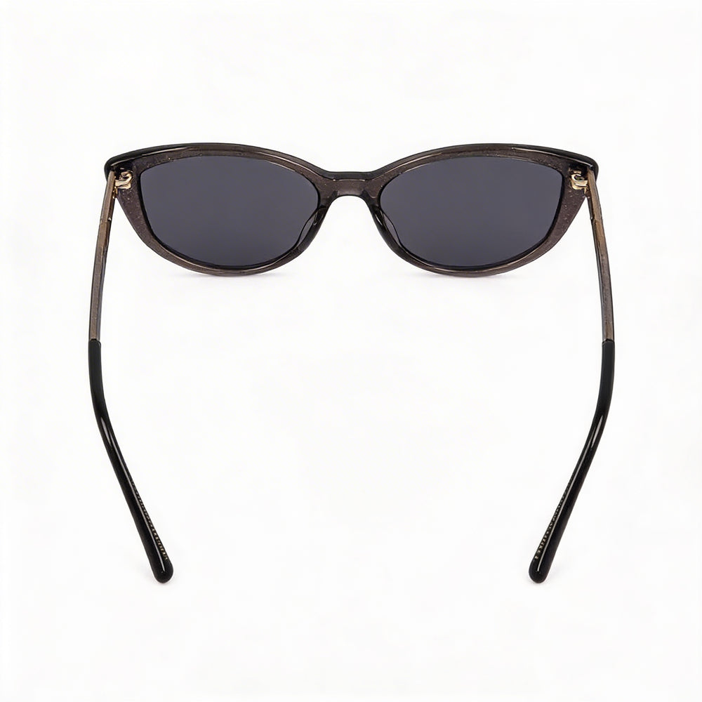 JIMMY CHOO Gafas de Sol de Mujer Cat Eye, Montura de Plástico Gris con Purpurina, Lentes Grises con Purpurina, 100% Protección UV, 56mm