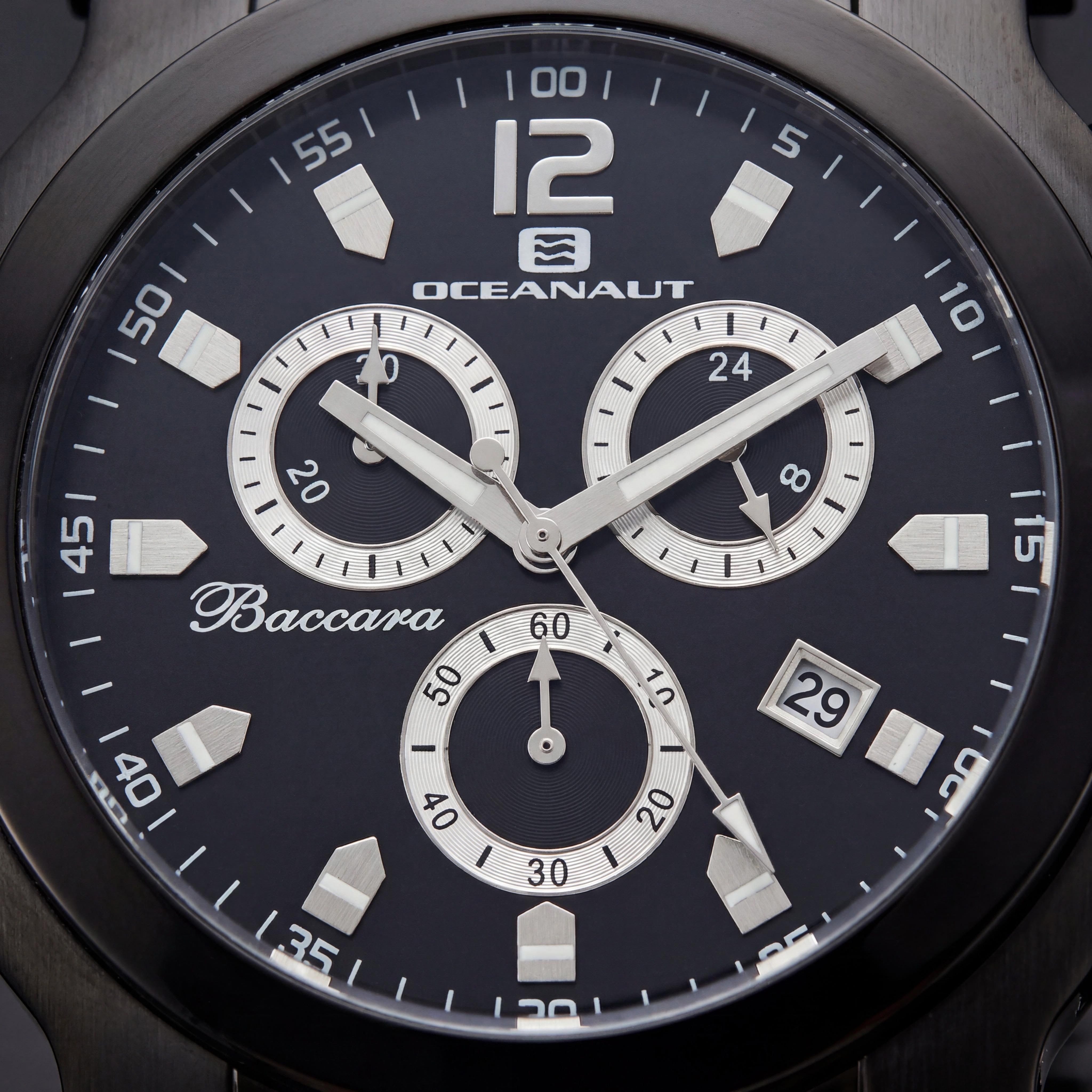 Oceanaut Baccara XL Cronógrafo para hombre, acero inoxidable negro, resistente al agua 50 m, movimiento de cuarzo, 50 mm, Photo 2