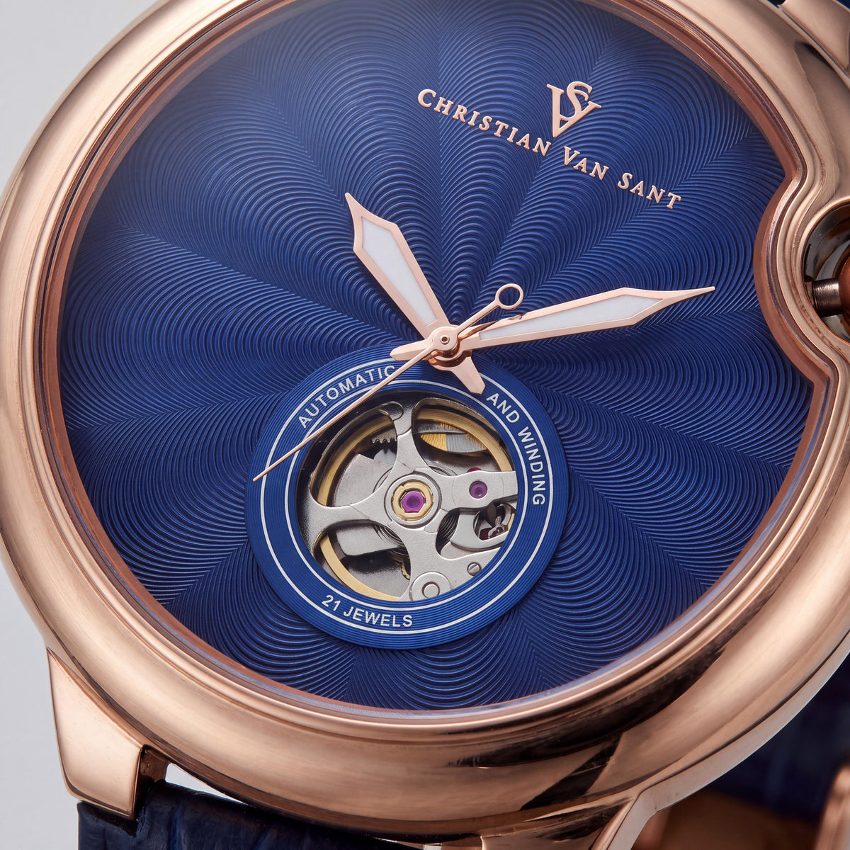 Reloj Christian Van Sant Men's Cyclone Automatic, esfera azul, caja de acero inoxidable, correa de piel, 46 mm, Photo 2