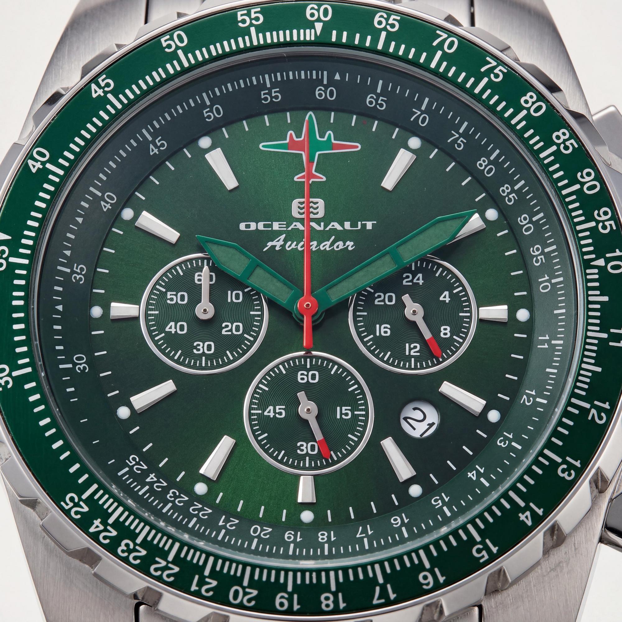 Oceanaut Aviador Pilot - Cronógrafo de cuarzo para hombre, esfera verde, acero inoxidable, 45 mm, Photo 2