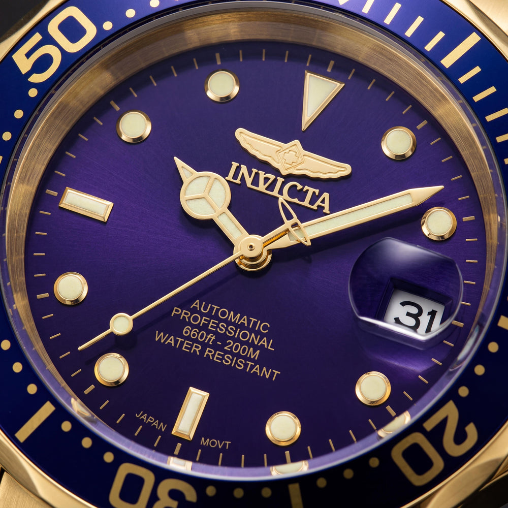 Invicta 5053 Bracelet Men's Gold-Tone Stainless Steel Automatic Luminous Blue Dial 200m WR Screw-Down Crown 40mm Watch