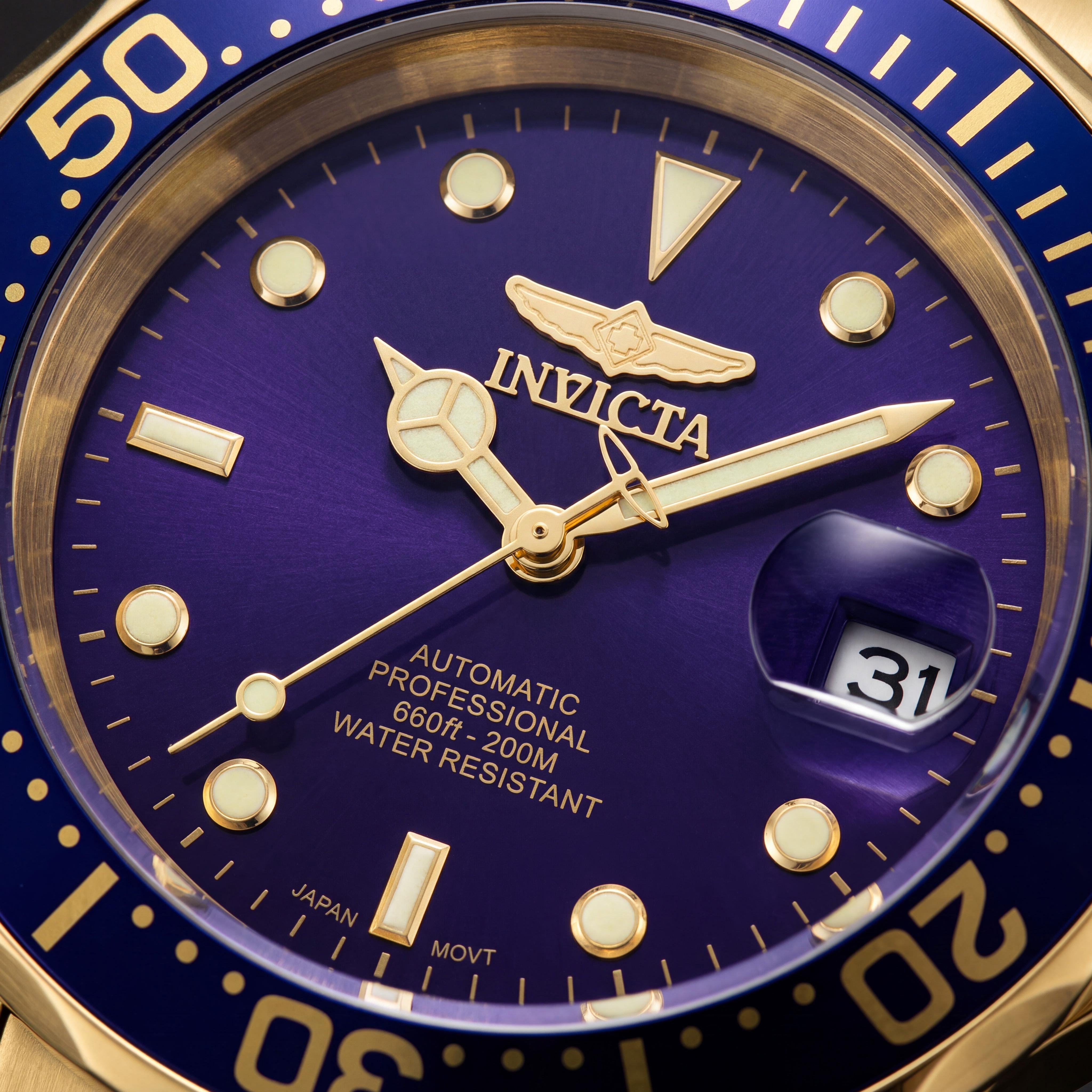 Invicta 5053 Bracelet Men's Gold-Tone Stainless Steel Automatic Luminous Blue Dial 200m WR Screw-Down Crown 40mm Watch, Photo 2