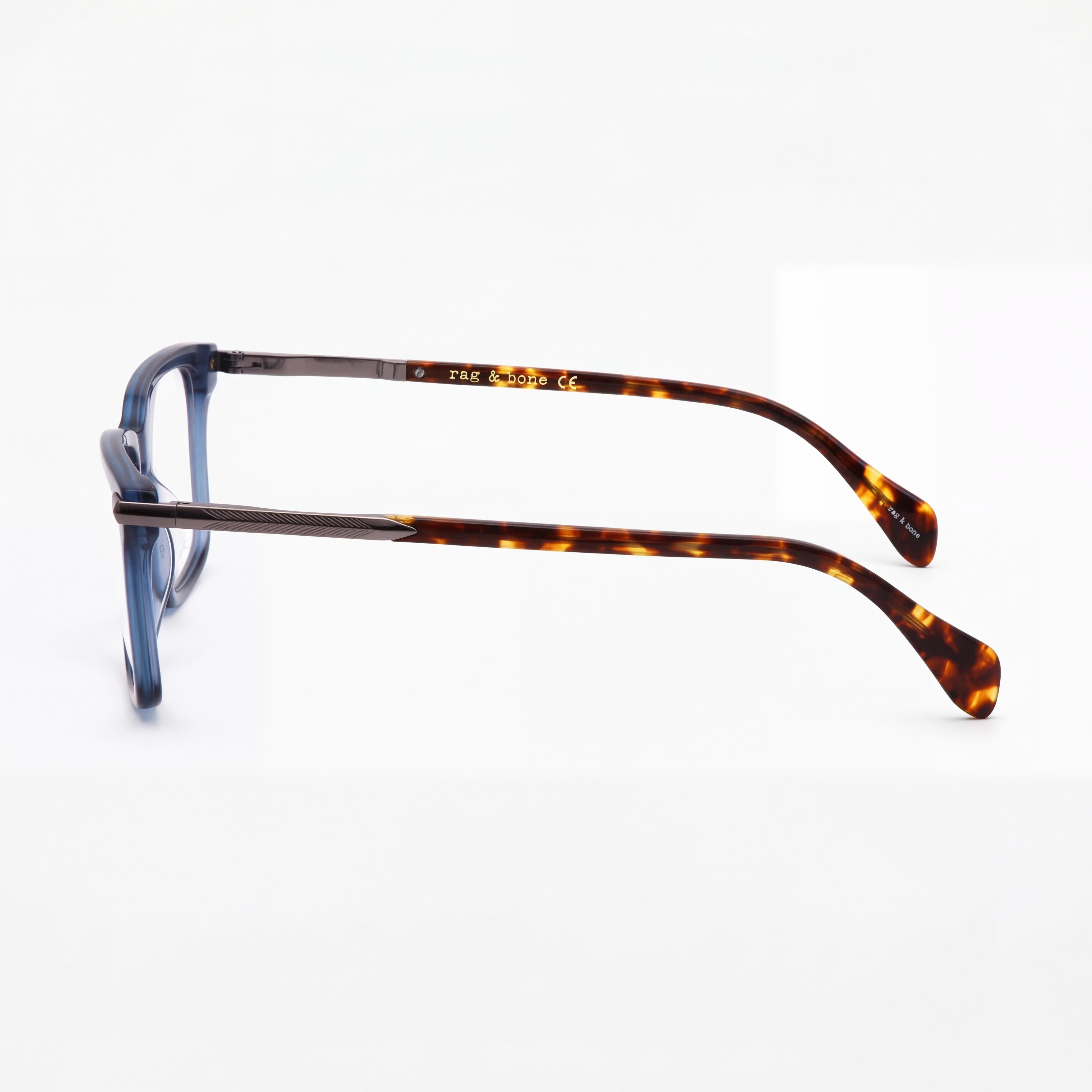 Gafas de hombre casuales rag & bone con montura de acetato azul y lentes de plástico transparente, talla 54-18-145, Photo 2