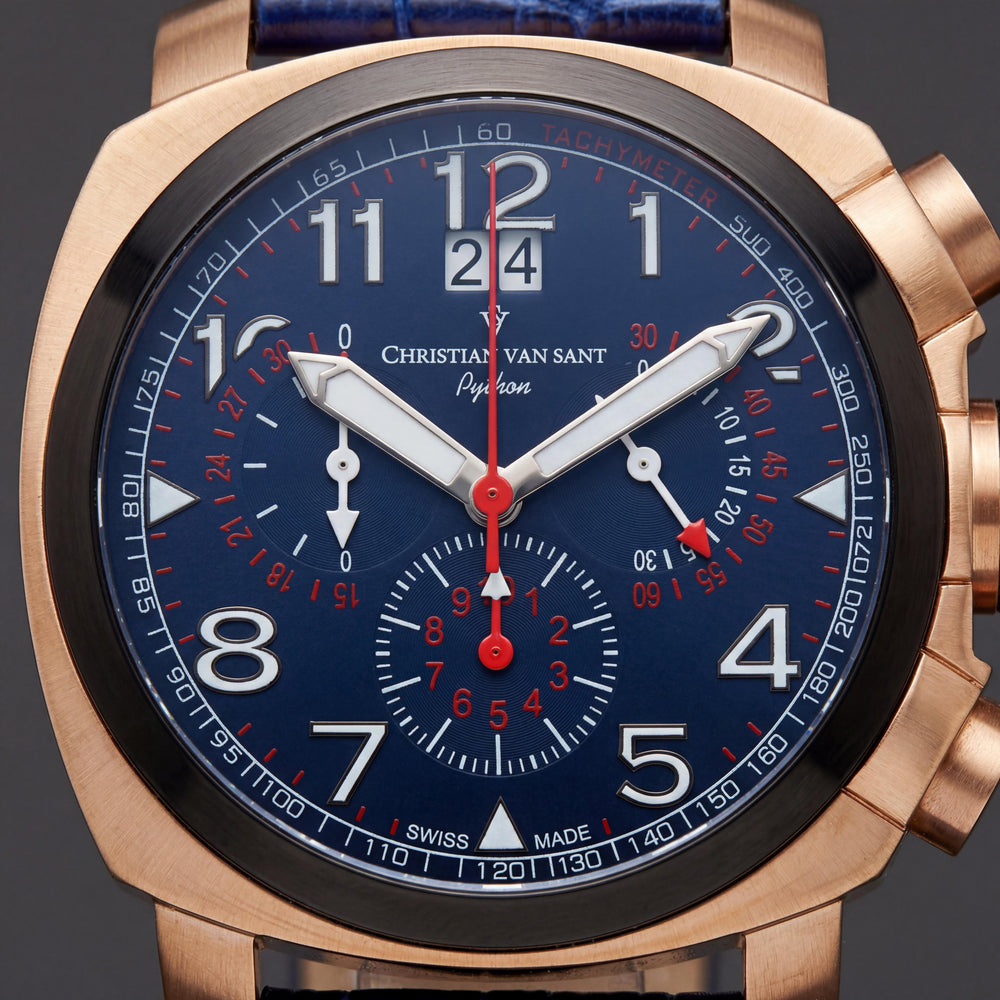 Reloj de Cuarzo Cronógrafo para Hombre Christian Van Sant CV3AU5 Grand Python, Esfera Azul, Correa de Cuero, 50mm, Resistente al Agua 100M