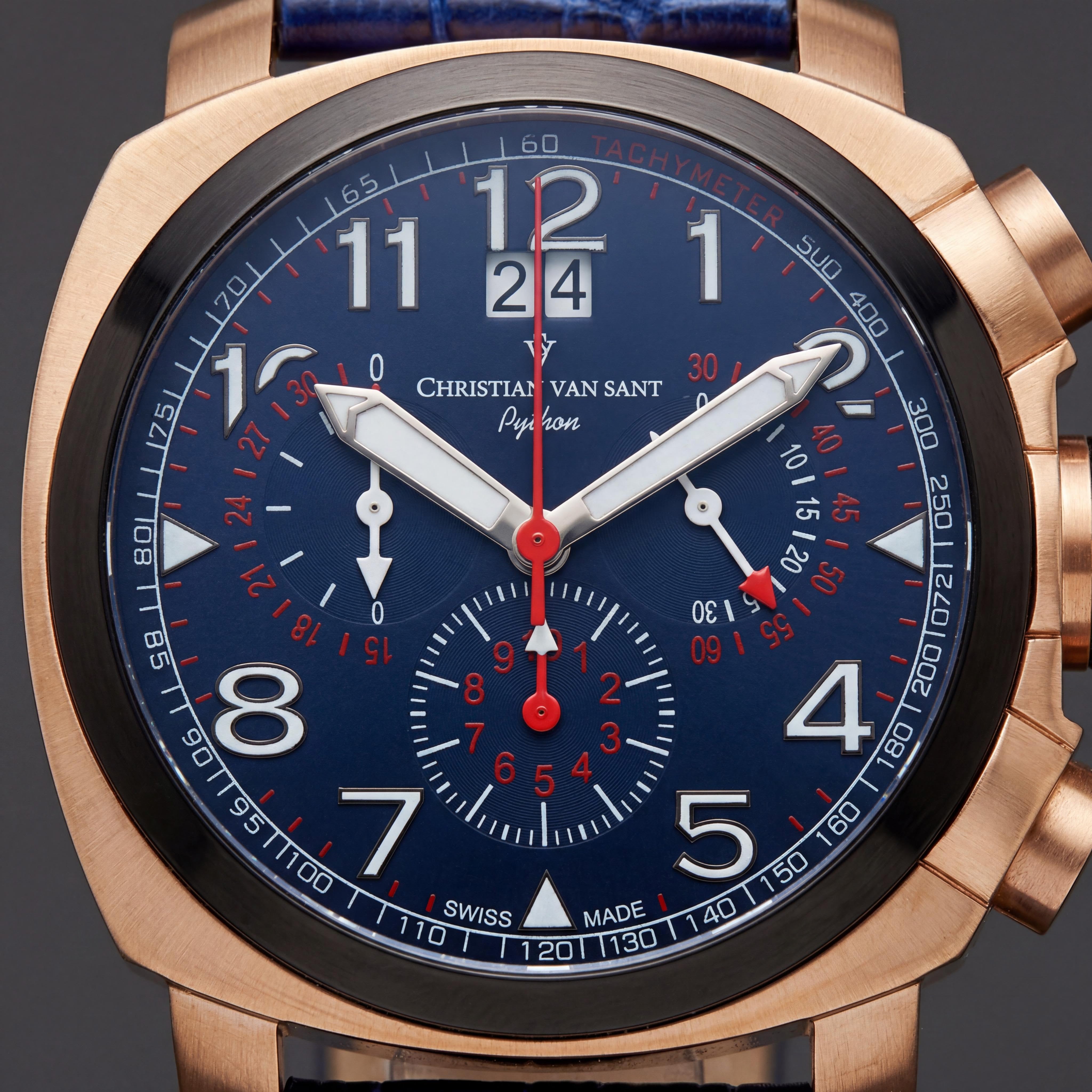 Reloj Cronógrafo de Cuarzo para Hombre Christian Van Sant Grand Python con Esfera Azul y Correa de Cuero, 50mm, Resistente al Agua 100M, Photo 2