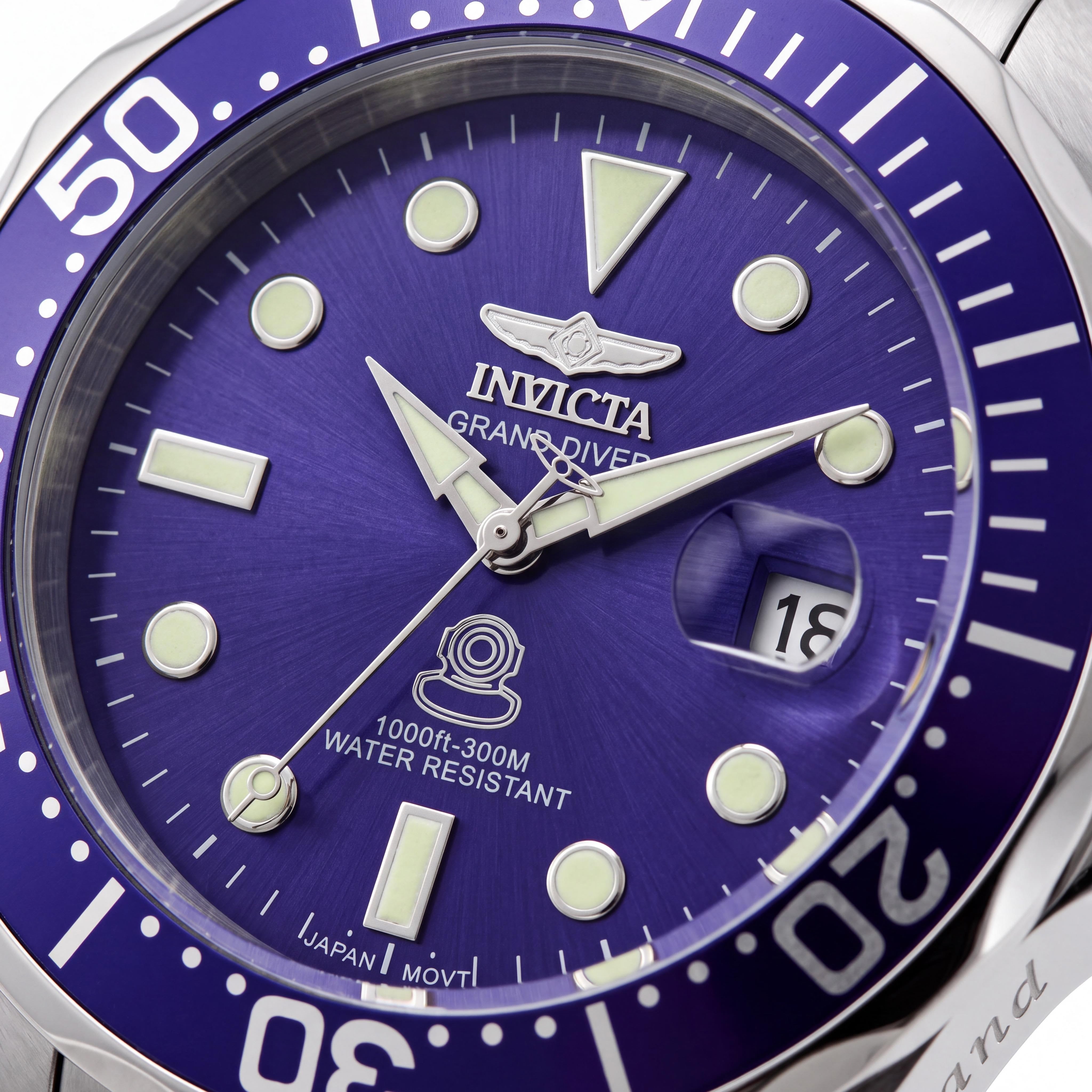 Invicta Men's Grand Diver 3045 Automatic Watch Silver Blue Hardlex Glass 47mm Water Resistant 300m, Photo 2