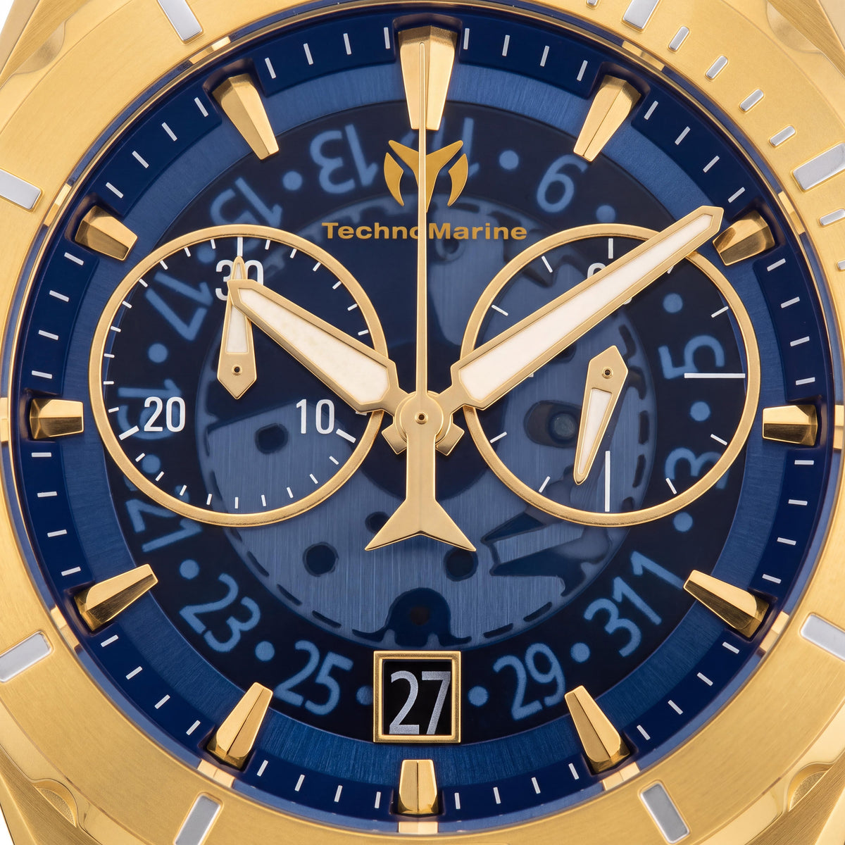 TechnoMarine Modern Men's Swiss Quartz Gold-Tone Stainless Steel Blue Dial 48mm Water Resistant Luminous Watch, Photo 2