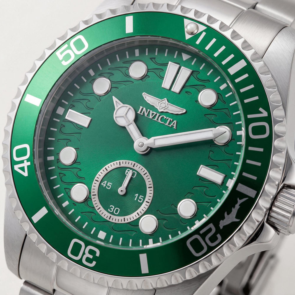 Invicta Pro Diver 49423 Men's Quartz Watch, 43mm Silver Stainless Steel, Green Dial, 10 ATM Water Resistant