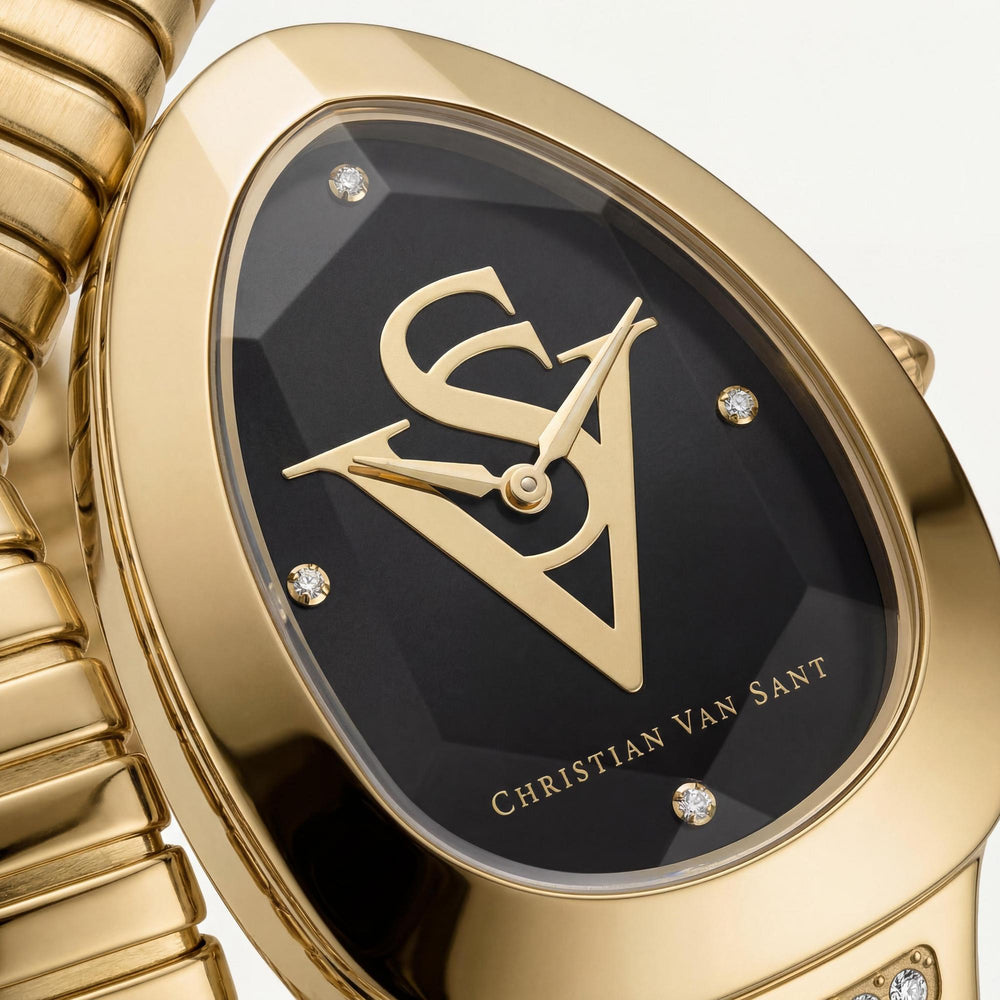 Reloj Christian Van Sant para mujer, con pulsera y caja de acero inoxidable, esfera negra, cuarzo, resistente al agua hasta 3 ATM.