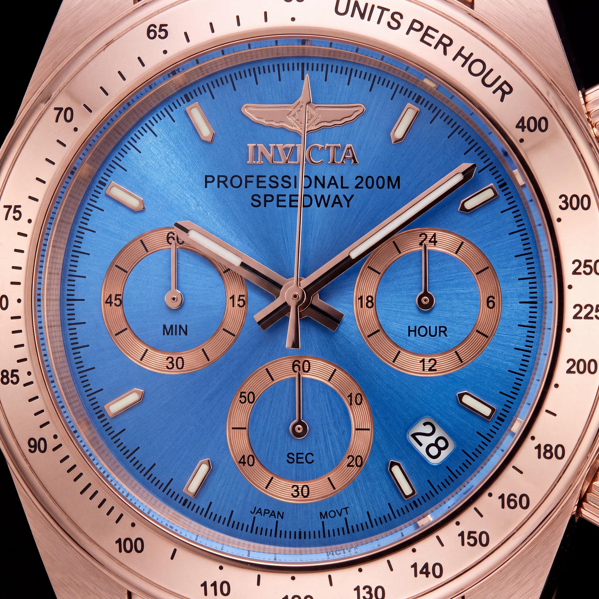 Invicta Bracelet Unisex Light Blue Dial 18K Rose Gold Ion-Plated Stainless Steel Chronograph Glow In The Dark Watch, Photo 2