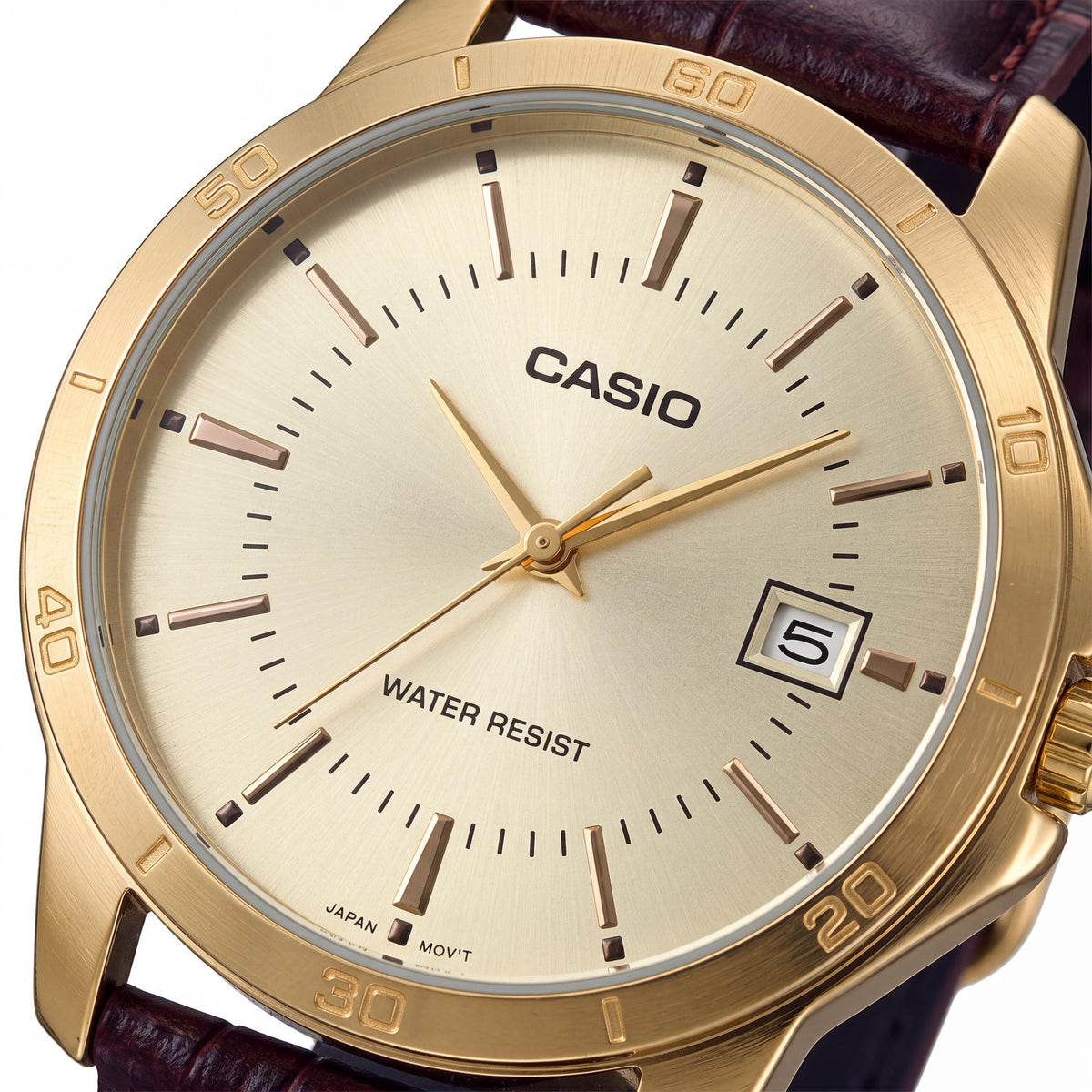 Reloj Casio para hombre MTP-V004GL-9A de cuarzo - Caja dorada marrón, correa de cuero marrón, esfera dorada, Photo 2