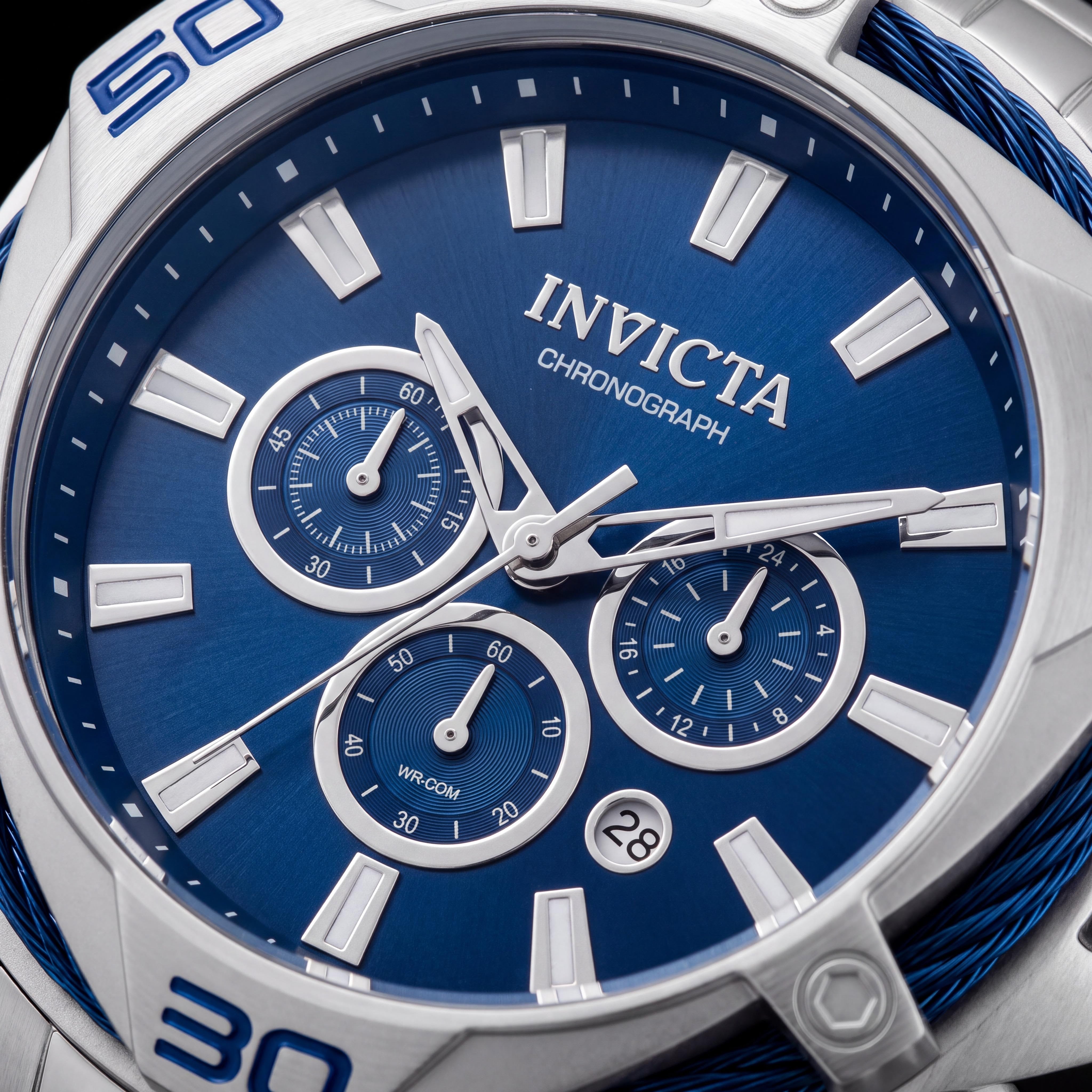 Reloj cronógrafo Invicta Bolt de cuarzo de acero inoxidable plateado con esfera azul para hombre de 50 mm, Photo 2