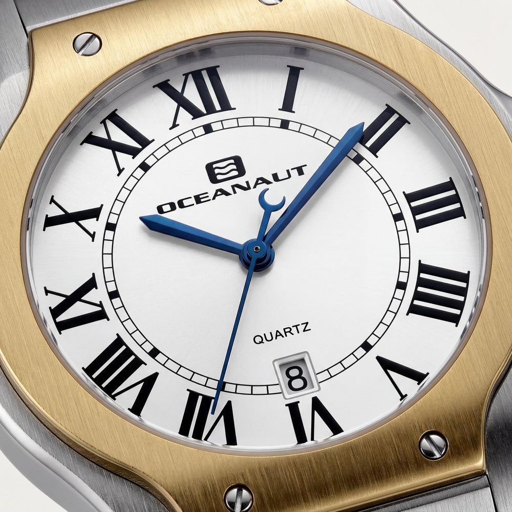 Reloj Oceanaut para hombre con movimiento de cuarzo, caja y pulsera de acero inoxidable plateado, esfera plateada, resistente al agua.