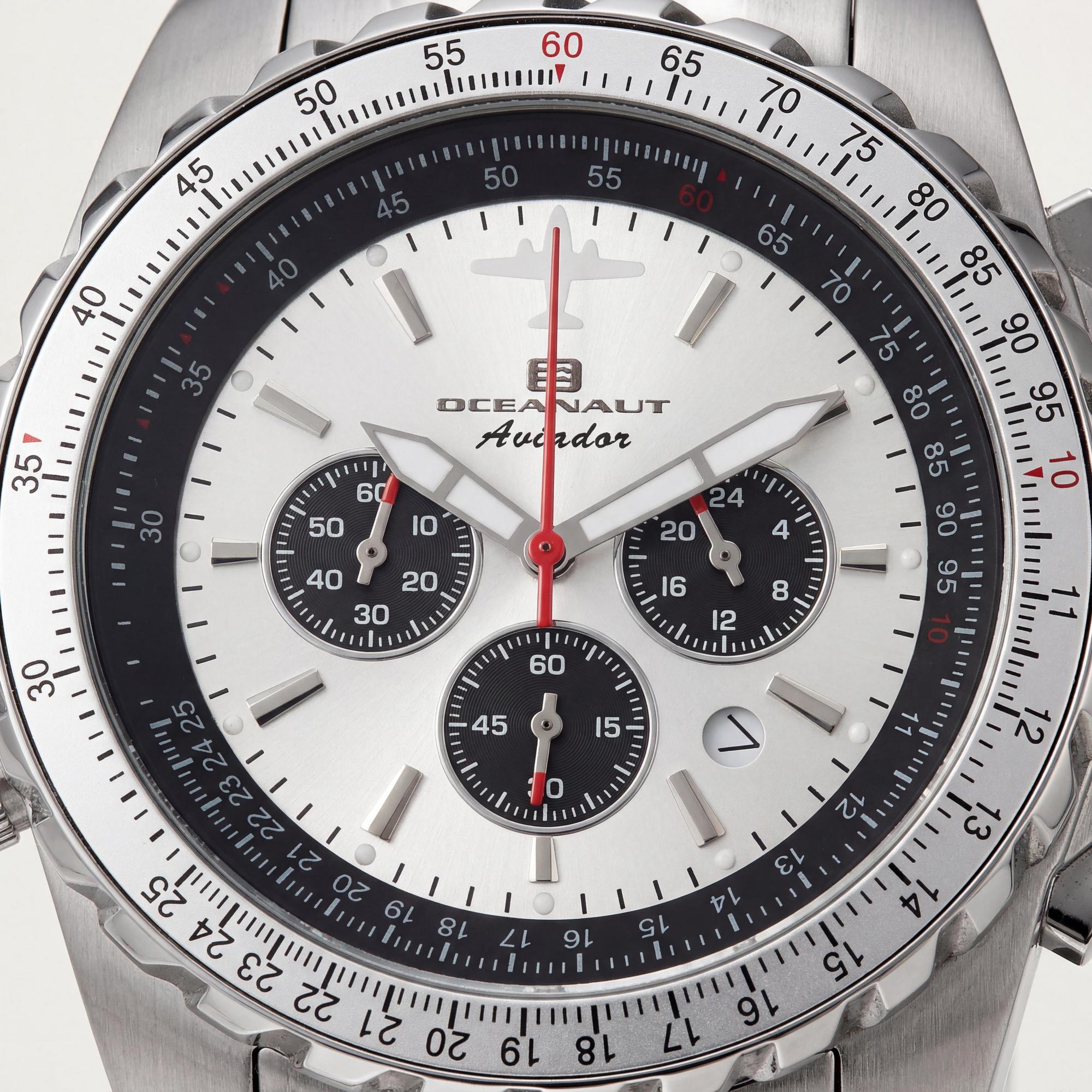 Oceanaut Aviador Pilot Men's Silver Chronograph Quartz Movement Watch with Rotating Bezel and Date Display 45mm, Photo 2