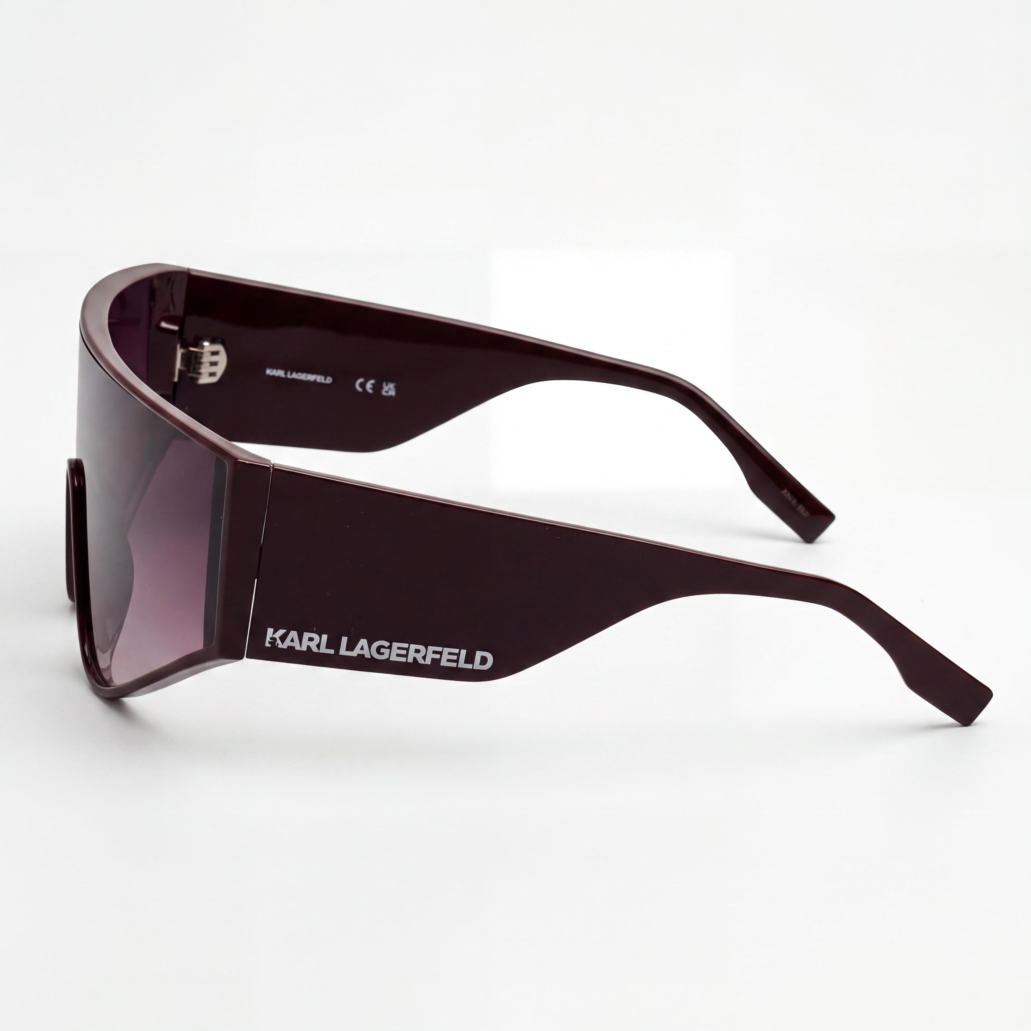 KARL LAGERFELD Women's Mask Wraparound Sunglasses, Bordeaux Acetate Frame, Gradient Bordeaux Lenses, 65mm UV400, Photo 3