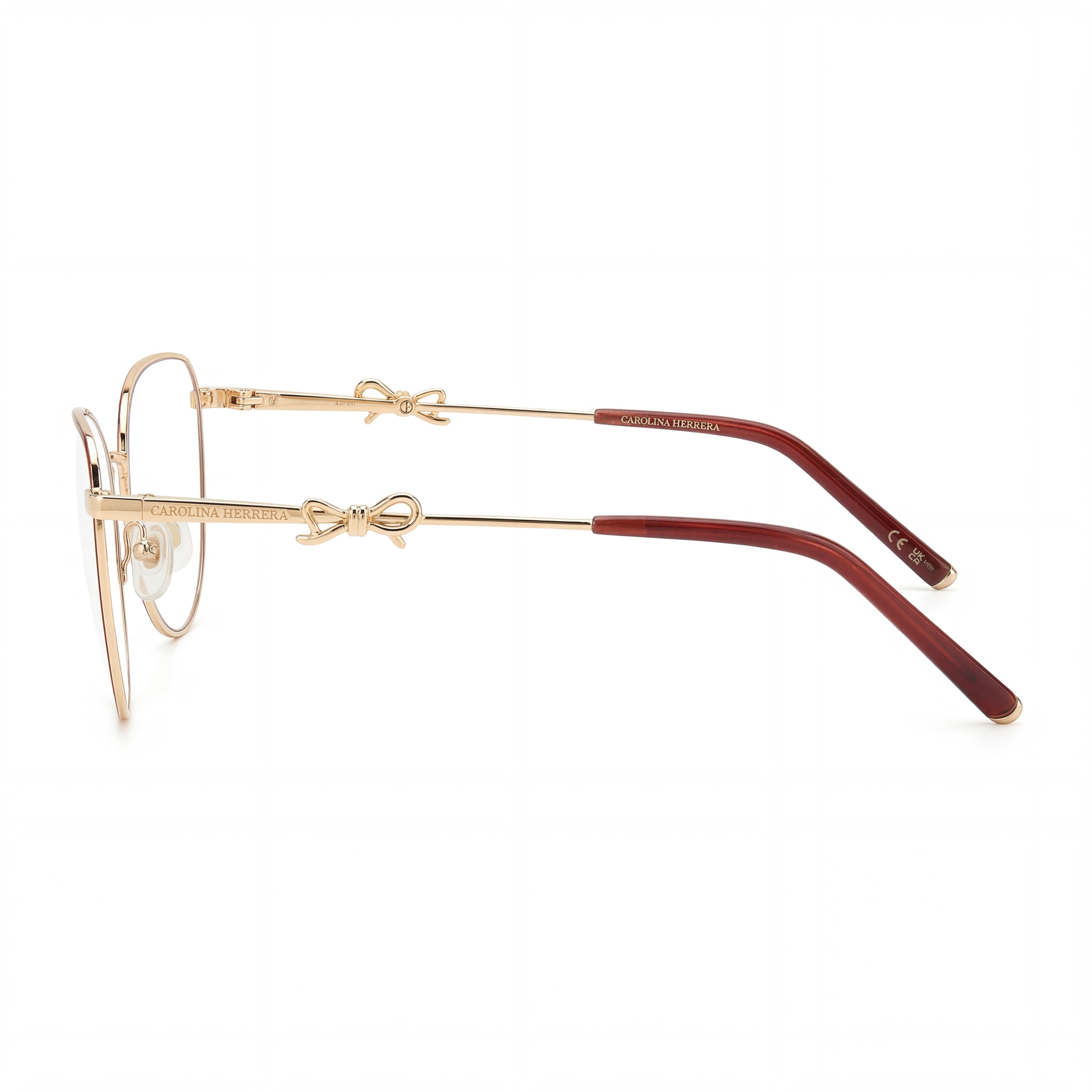Gafas clásicas de mujer Carolina Herrera con montura de metal rojo y dorado y lentes no polarizadas de 56 mm, Photo 2