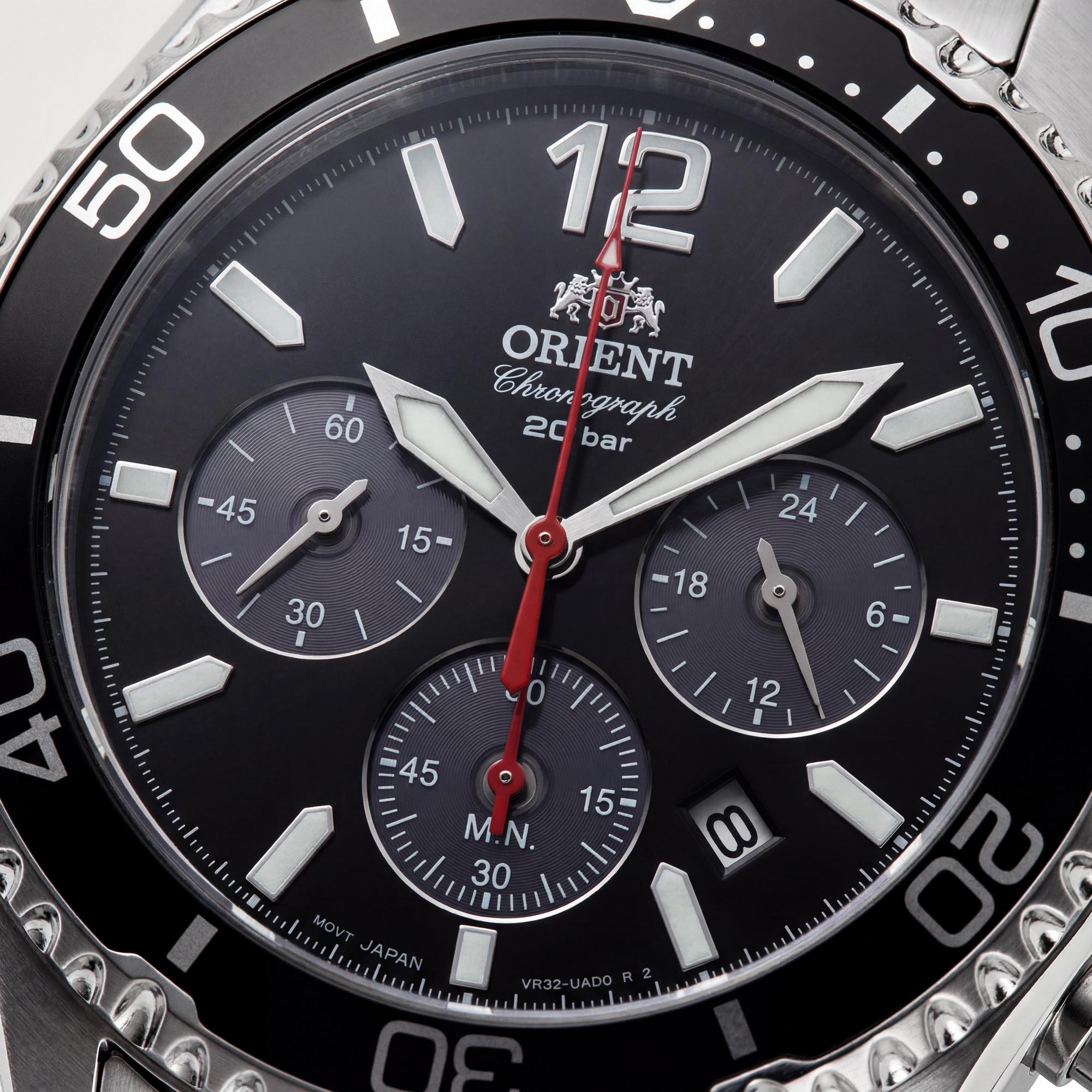 Reloj de buceo Orient Modern para hombre, cronógrafo solar plateado, resistente al agua hasta 20 ATM, cristal de zafiro luminoso con marcas en el bisel., Photo 2