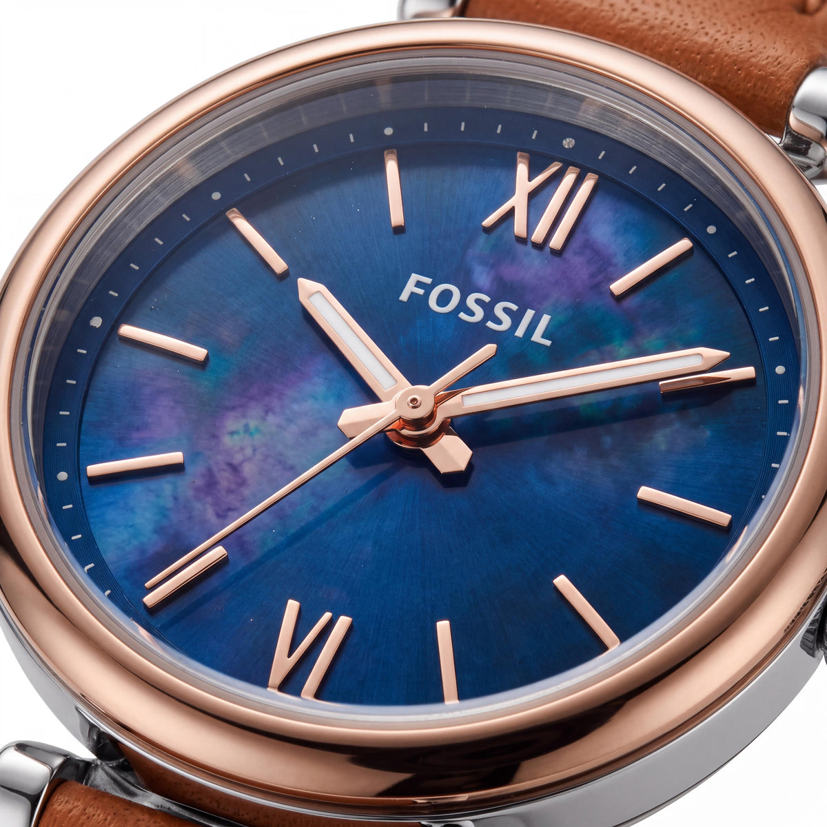 Fossil Carlie Mini Women's Brown Leather Strap Rose Gold Blue Dial Water Resistant 28mm Watch, Photo 2