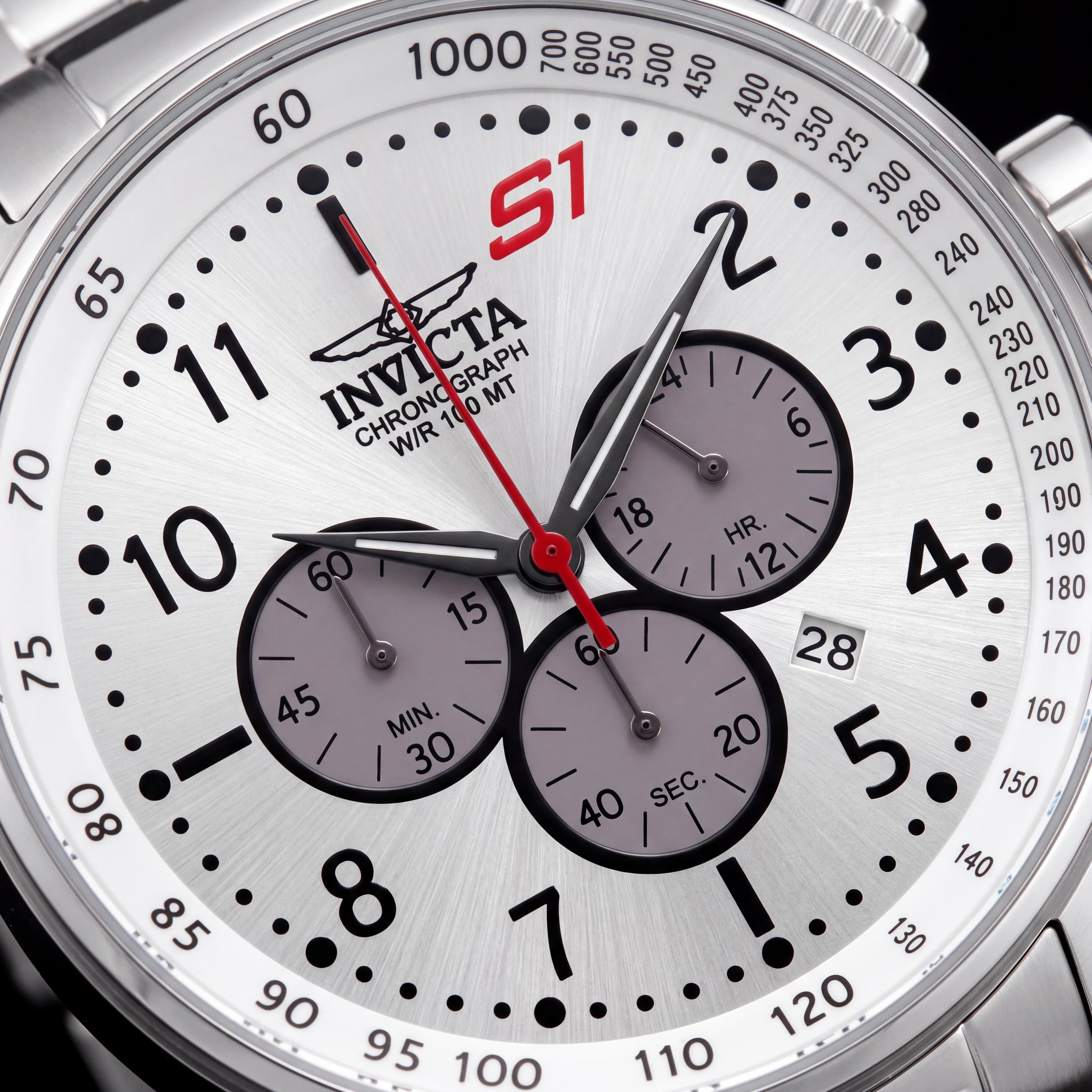 Invicta S1 Rally Unisex Silver Stainless Steel Quartz Chronograph Watch with Tachymeter, 24-Hour Display, Date, 48mm, Photo 2