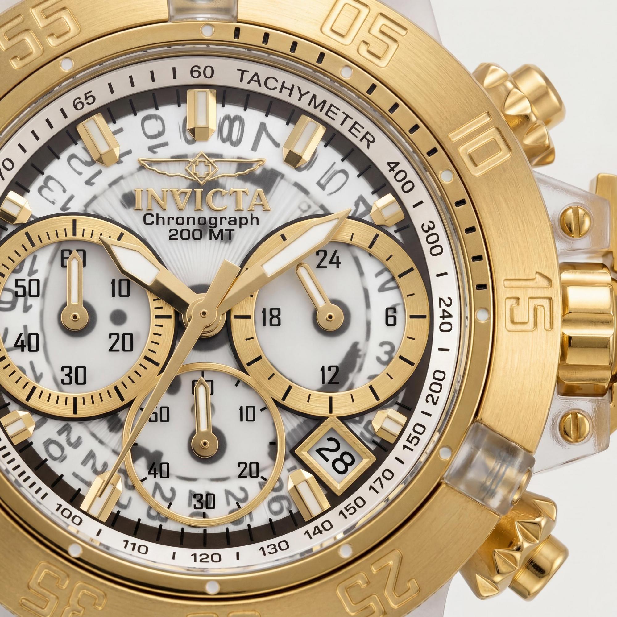Reloj cronógrafo Invicta para mujer de acero inoxidable de 42 mm con correa de silicona blanca y tono dorado., Photo 2
