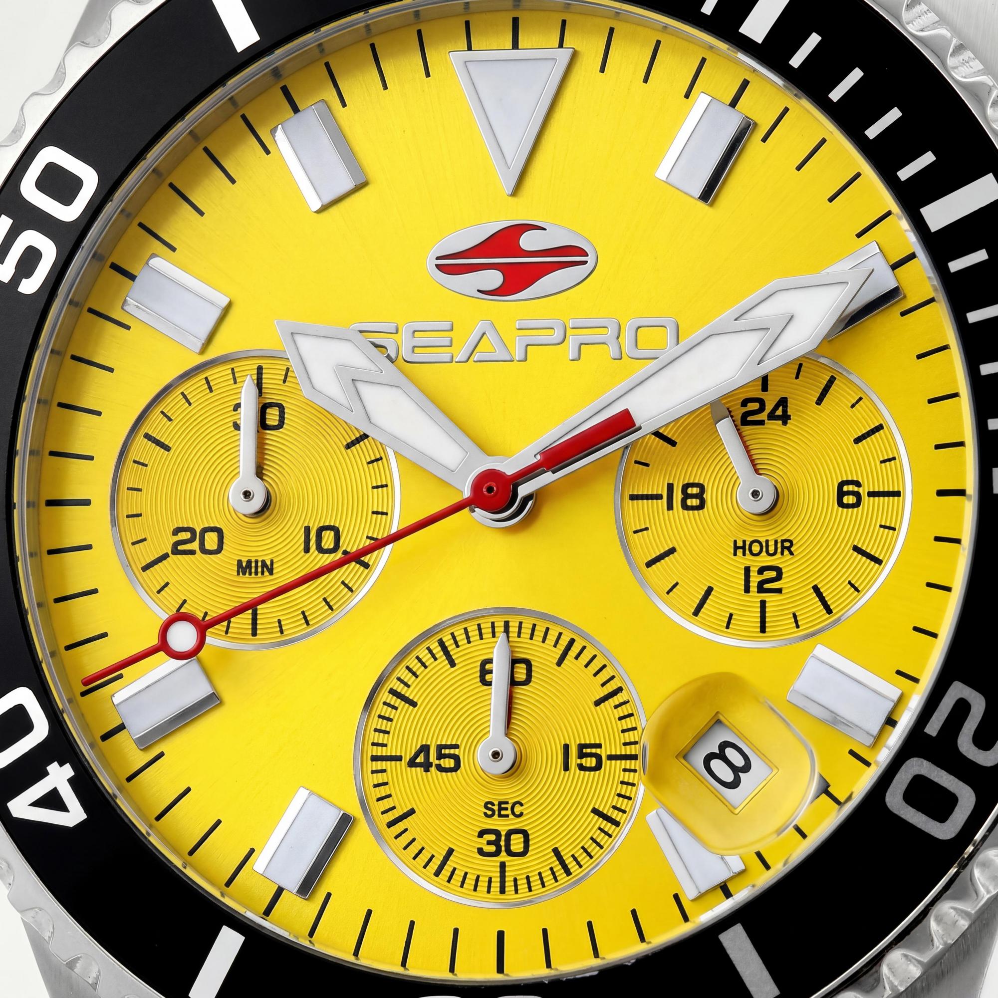 Reloj Seapro para hombre con cronógrafo de cuarzo, esfera amarilla, acero inoxidable, mineral resistente a arañazos, resistente al agua hasta 200 m., Photo 2
