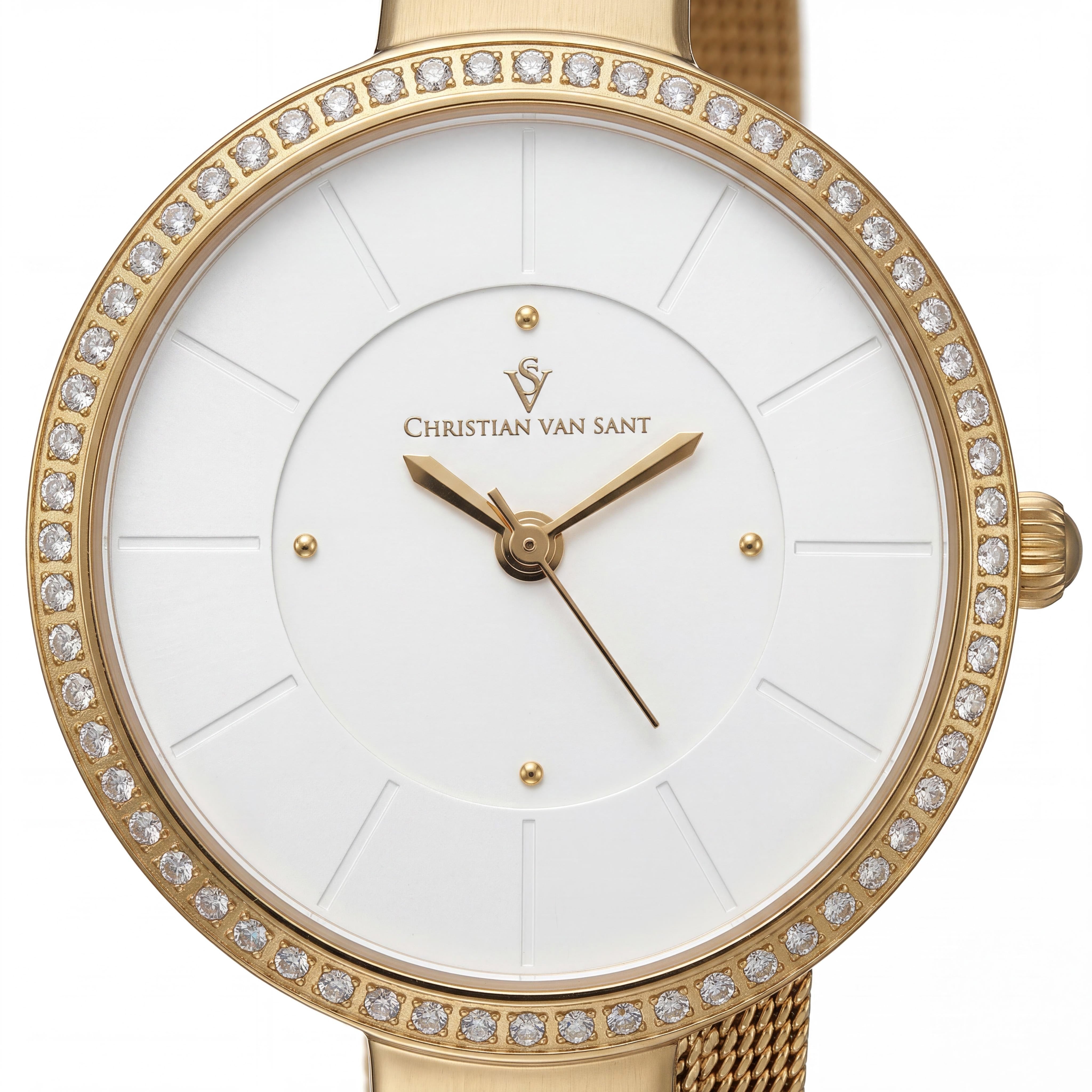 Reloj clásico Christian Van Sant para mujer de 32 mm con caja y brazalete de acero inoxidable y bisel con cristales en forma de D, Photo 2