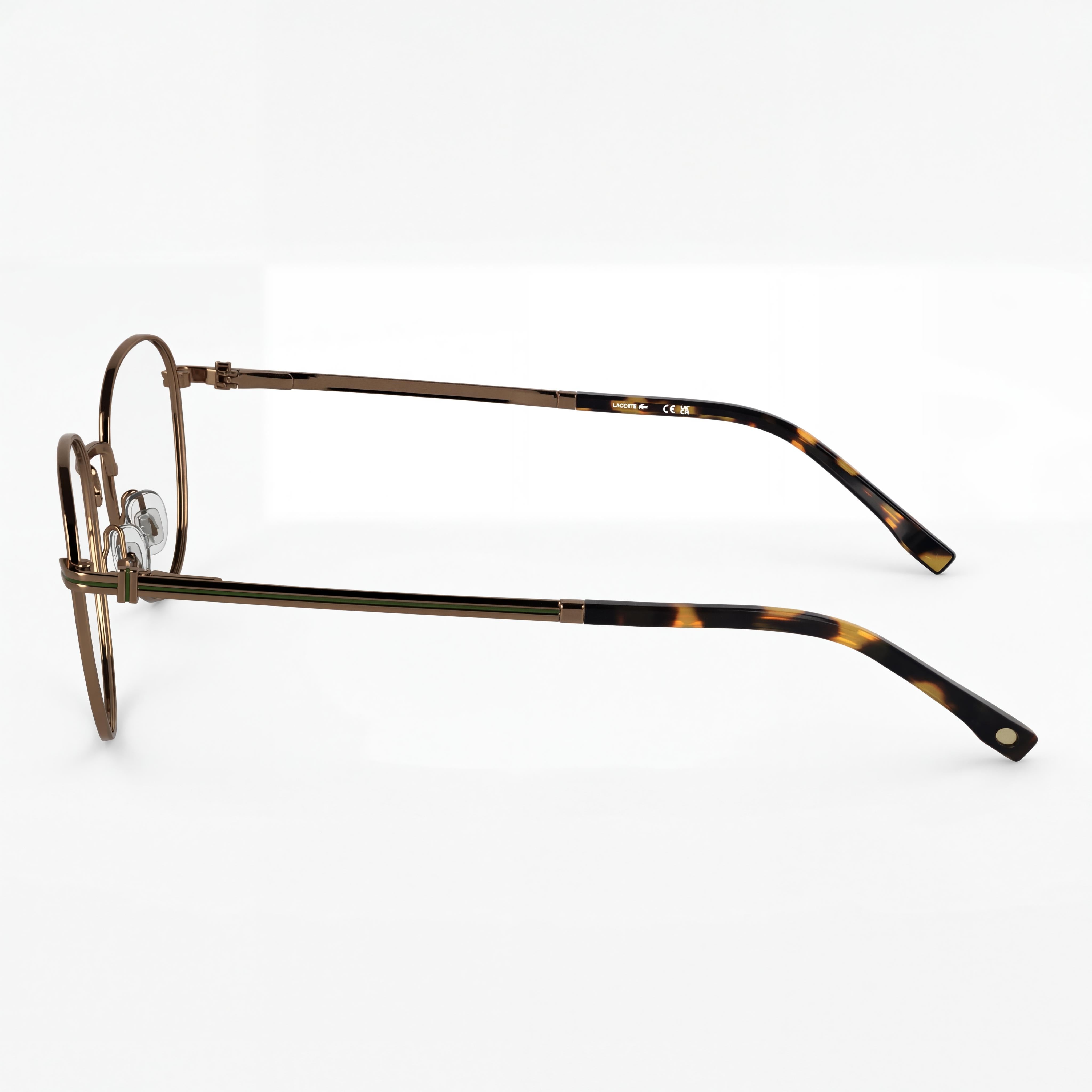 Lacoste Modern Unisex Oval Metal Frame Eyeglasses with Plastic Lenses in Amber Gold (52mm Lens, 20mm Bridge, 145mm Temple), Photo 2