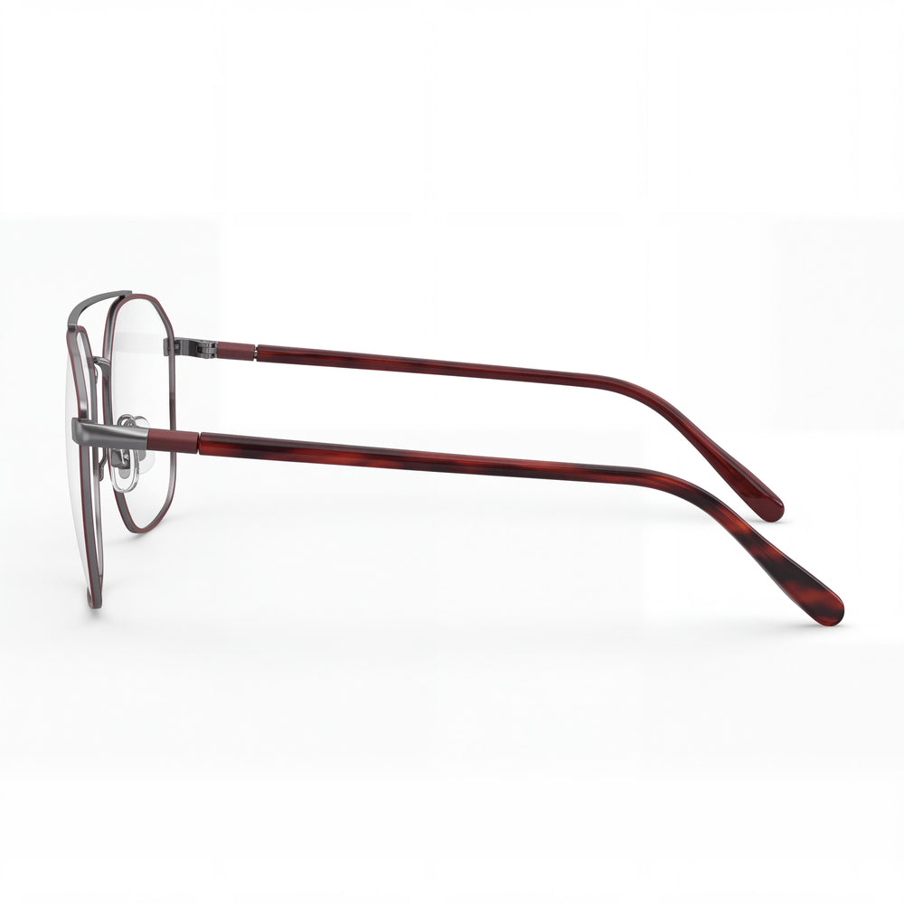 ELASTA E 8001 Men's Red Metal Eyewear, with Polycarbonate Lenses, featuring 57mm Lens Width, 18mm Bridge, and 145mm Temples